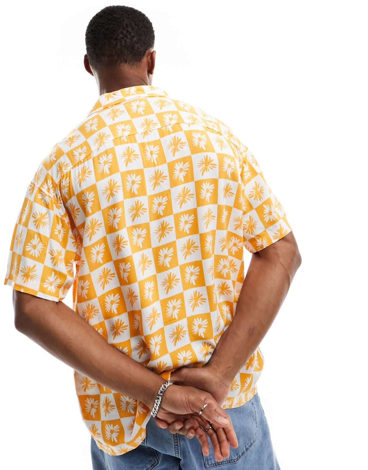 Jack & Jones Originals revere collar shirt with tile print in orange - ASOS Sample Sale EU Store