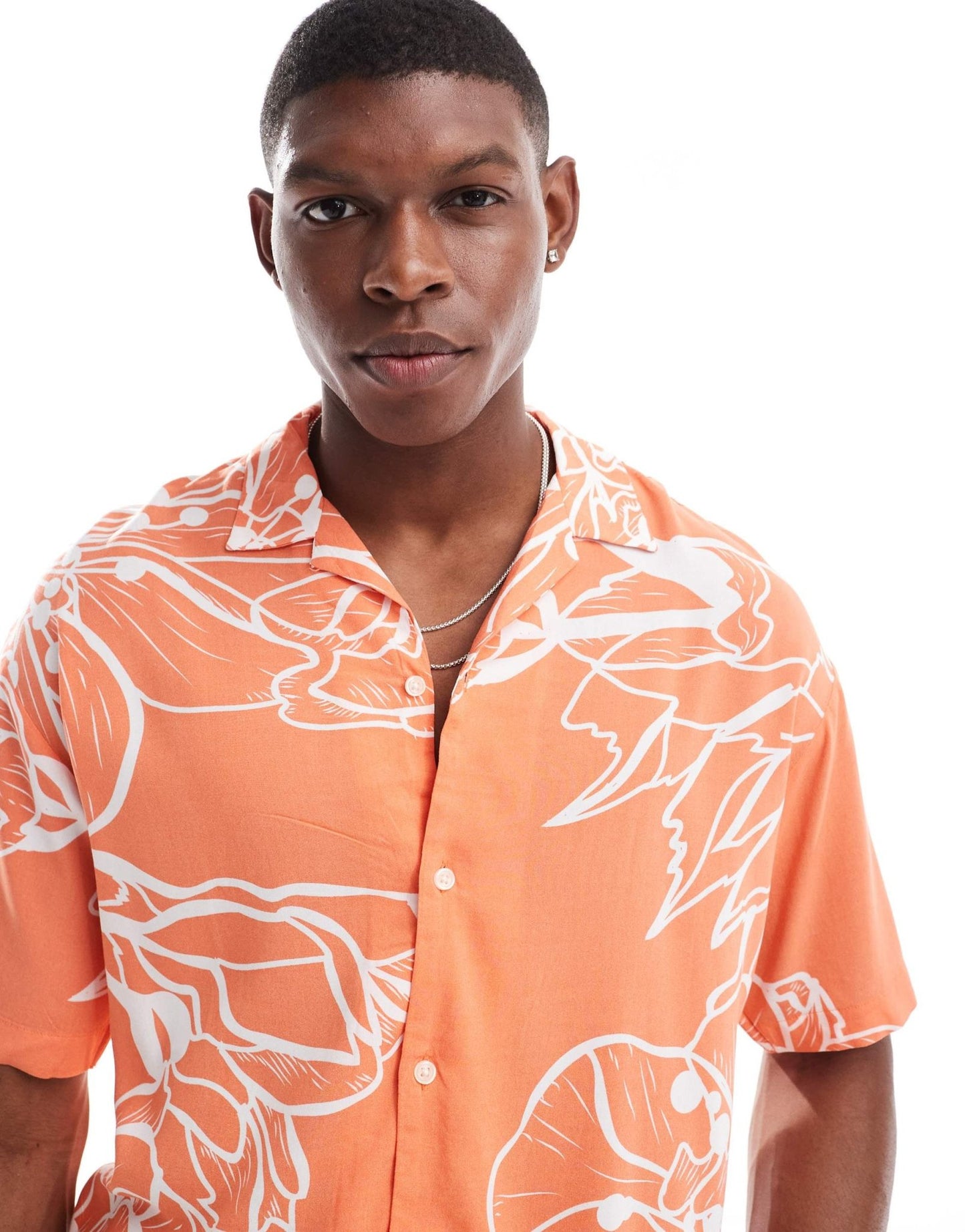 Jack & Jones oversized revere collar floral printed shirt in burnt orange - ASOS Sample Sale EU Store