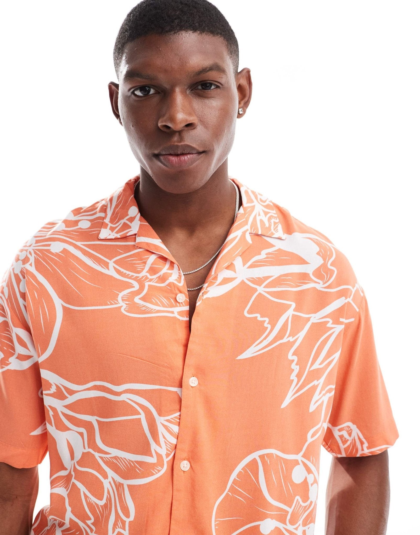 Jack & Jones oversized revere collar floral printed shirt in burnt orange - ASOS Sample Sale EU Store
