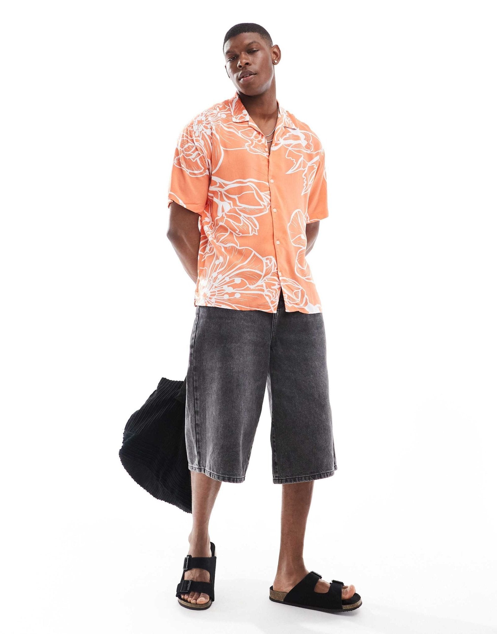 Jack & Jones oversized revere collar floral printed shirt in burnt orange - ASOS Sample Sale EU Store