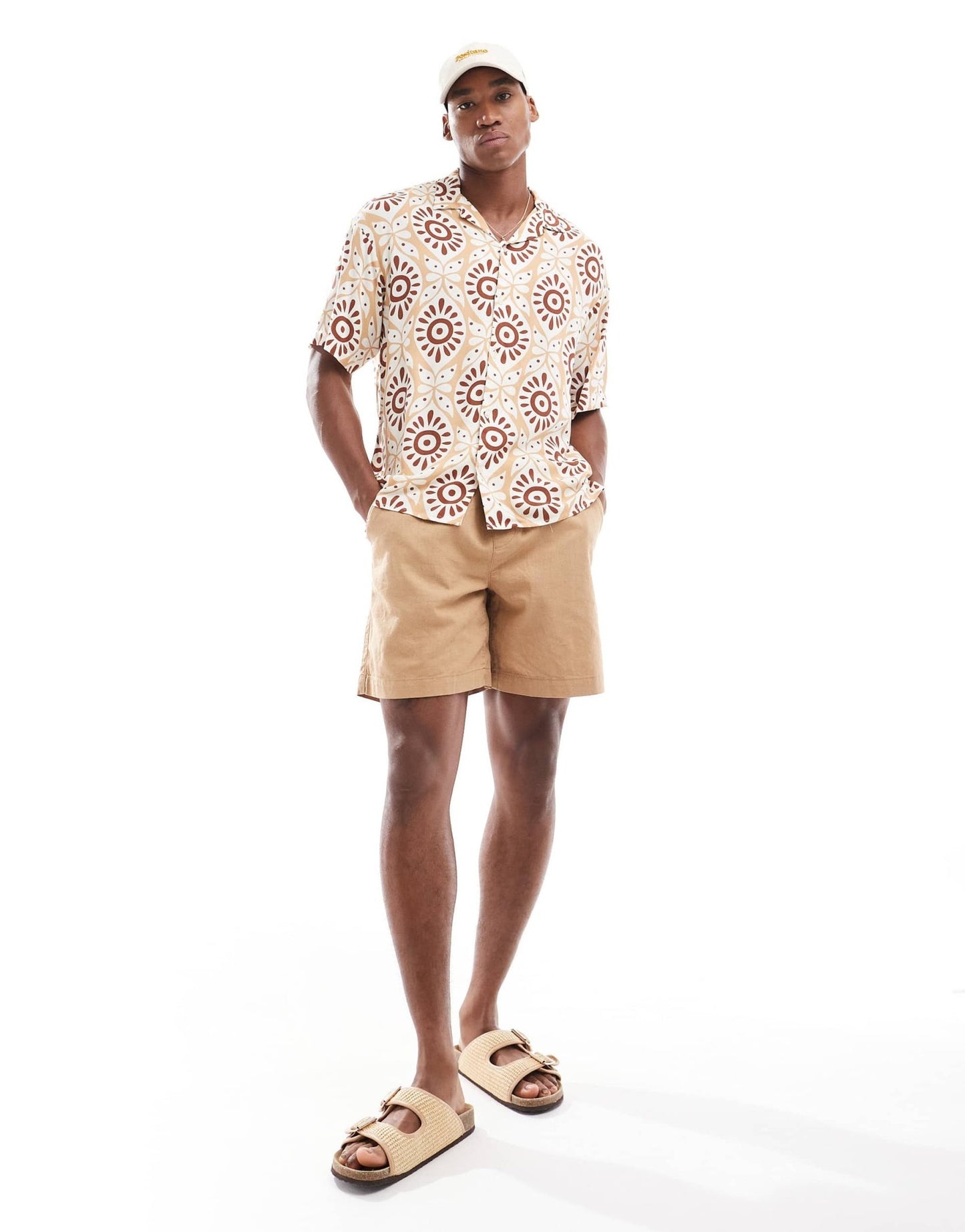 Jack & Jones oversized revere collar printed shirt in brown - ASOS Sample Sale EU Store
