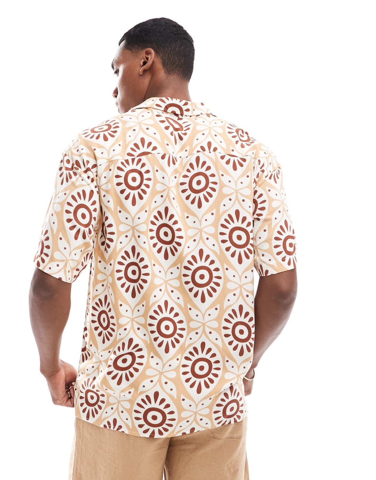 Jack & Jones oversized revere collar printed shirt in brown - ASOS Sample Sale EU Store