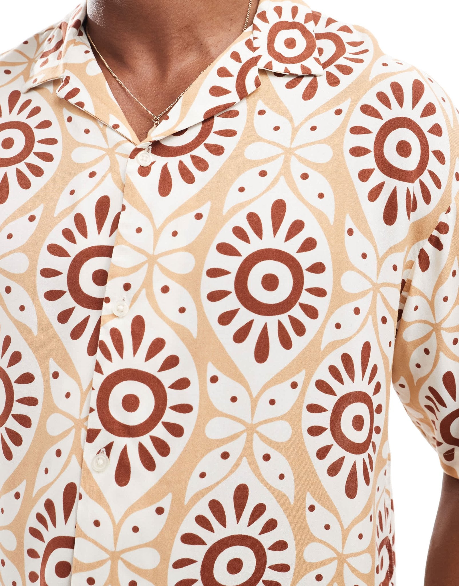 Jack & Jones oversized revere collar printed shirt in brown - ASOS Sample Sale EU Store