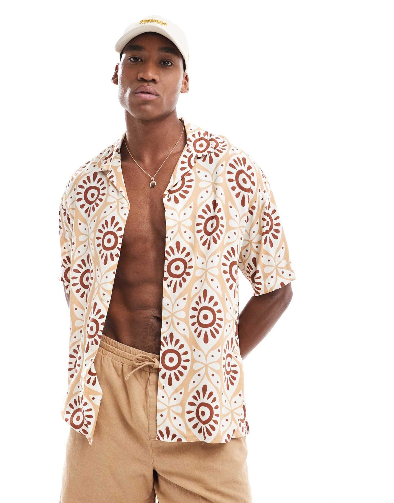 Jack & Jones oversized revere collar printed shirt in brown - ASOS Sample Sale EU Store