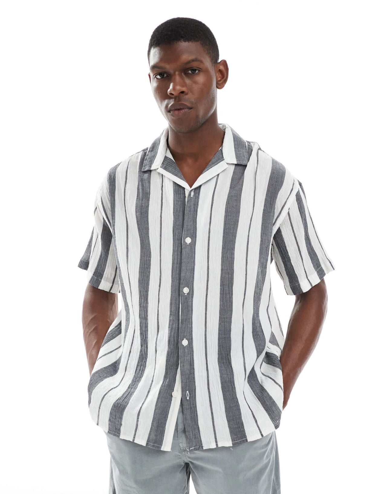 Jack & Jones oversized revere collar stripe shirt in navy - ASOS Sample Sale EU Store