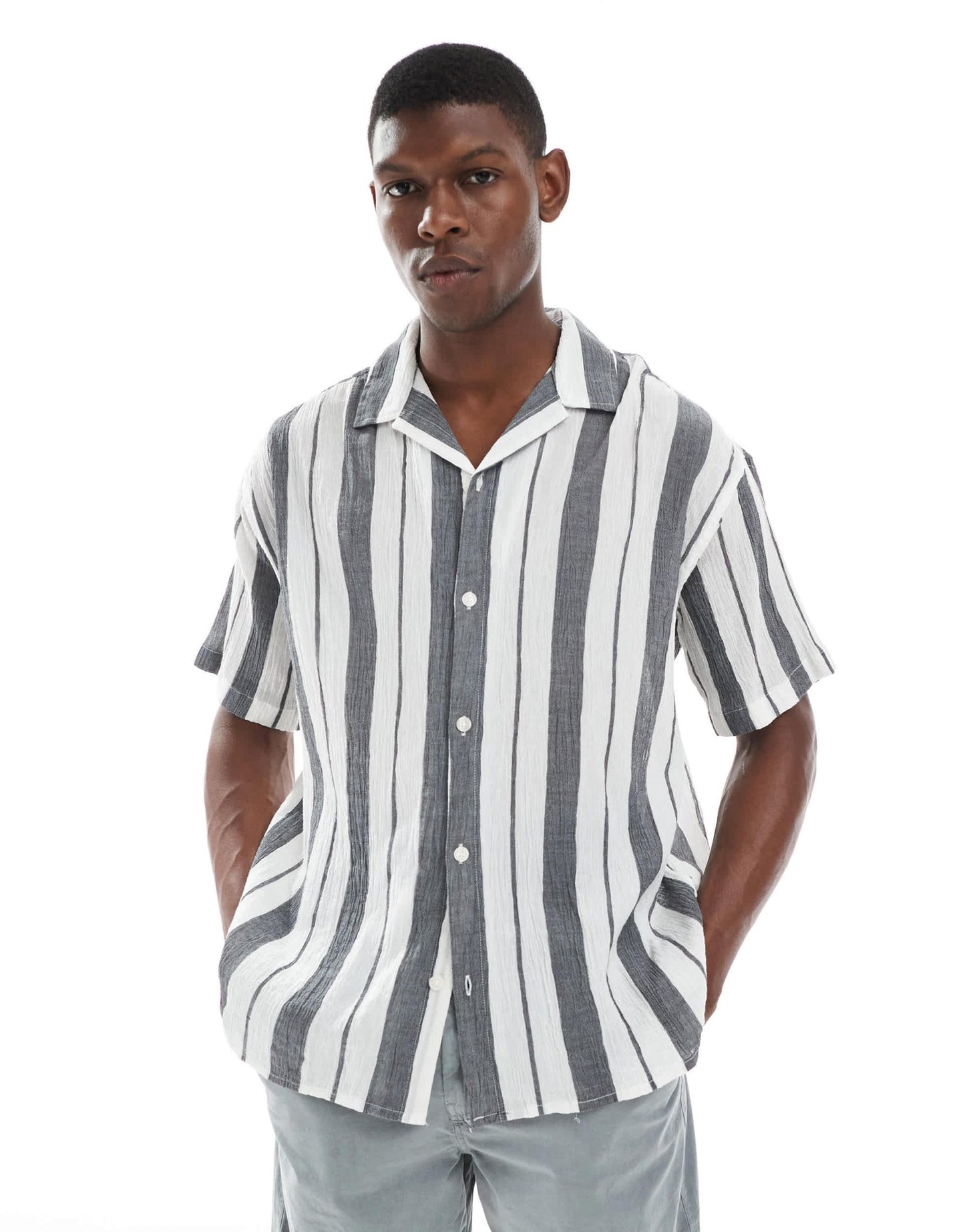 Jack & Jones oversized revere collar stripe shirt in navy - ASOS Sample Sale EU Store