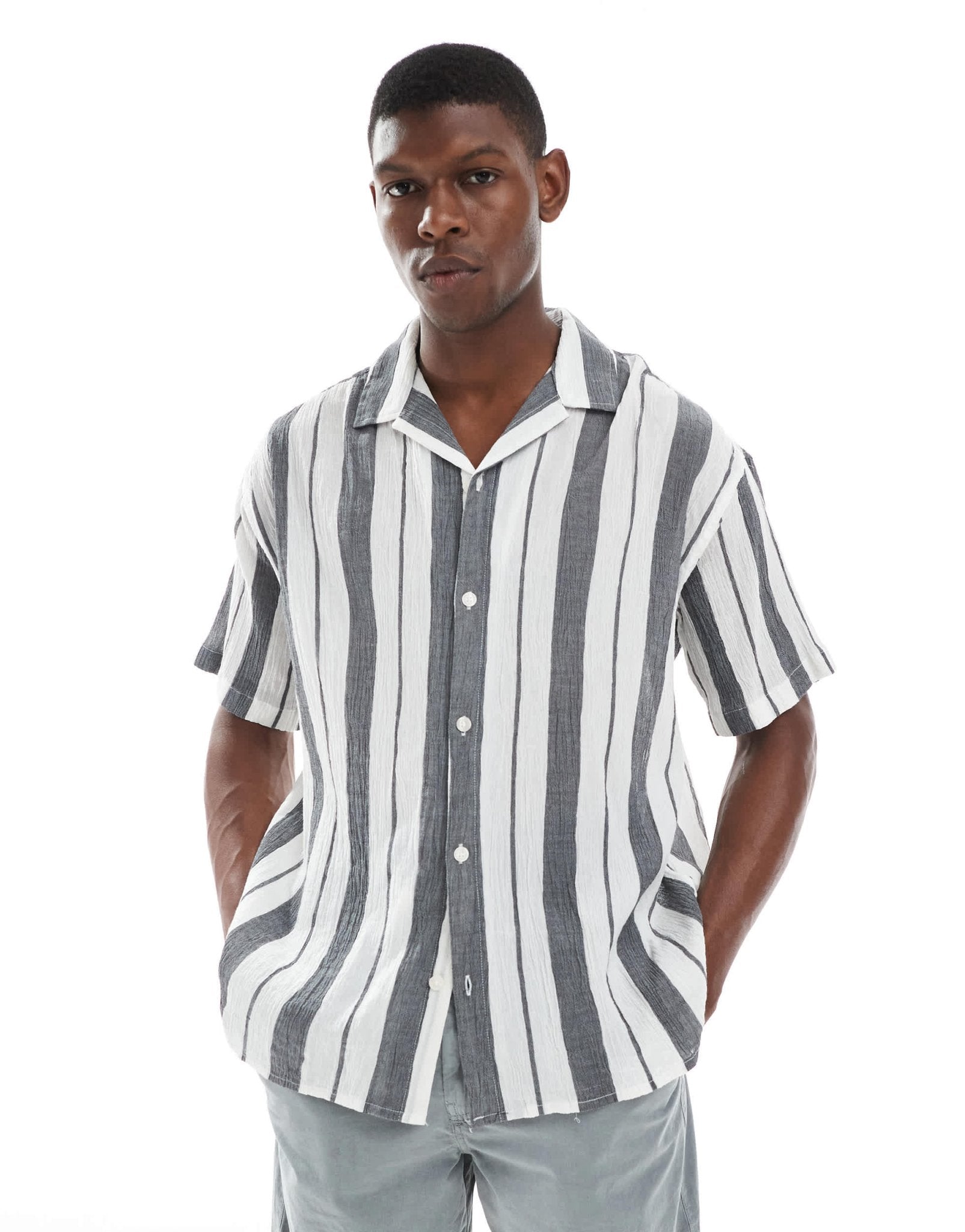 Jack & Jones oversized revere collar stripe shirt in navy - ASOS Sample Sale EU Store