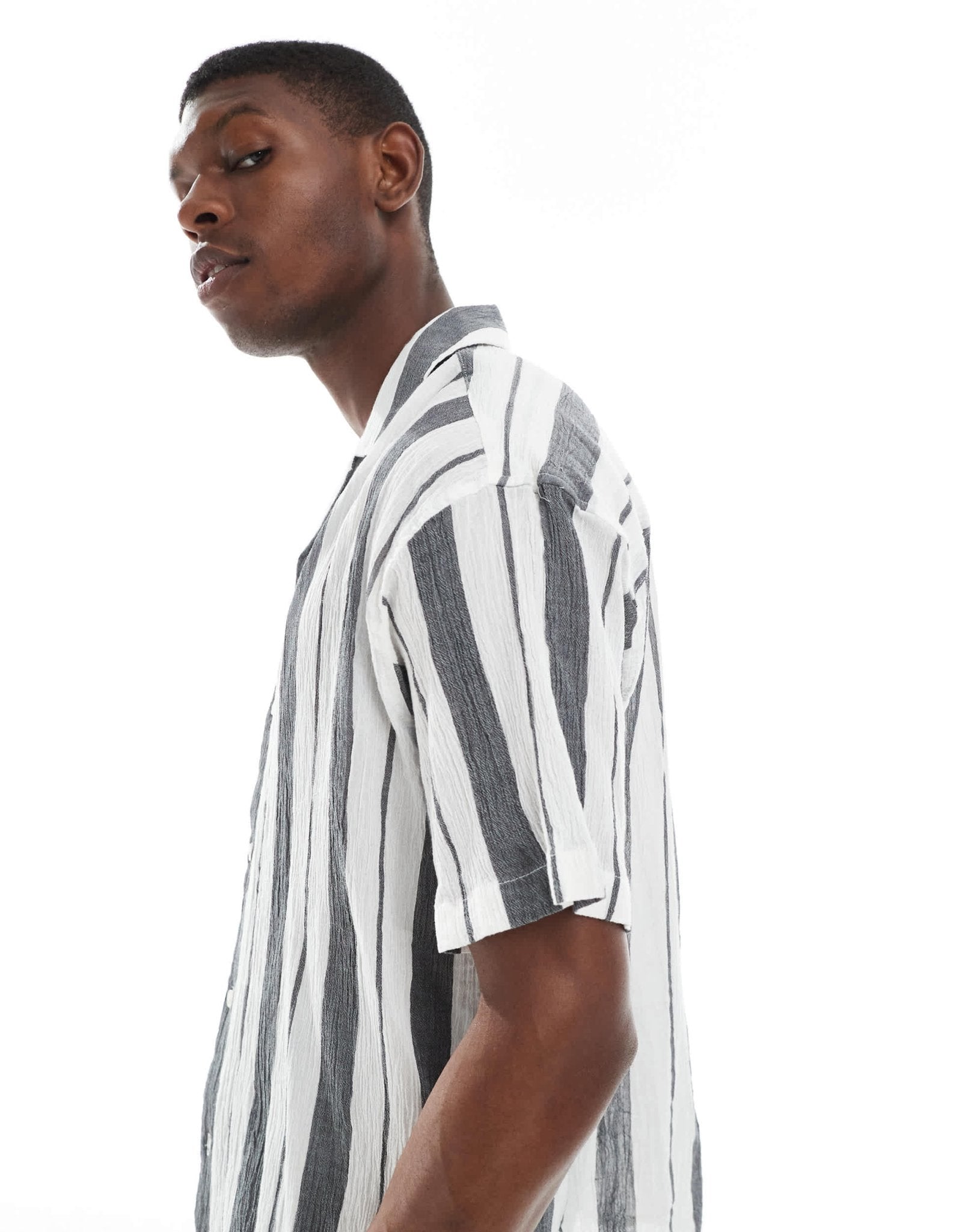 Jack & Jones oversized revere collar stripe shirt in navy - ASOS Sample Sale EU Store