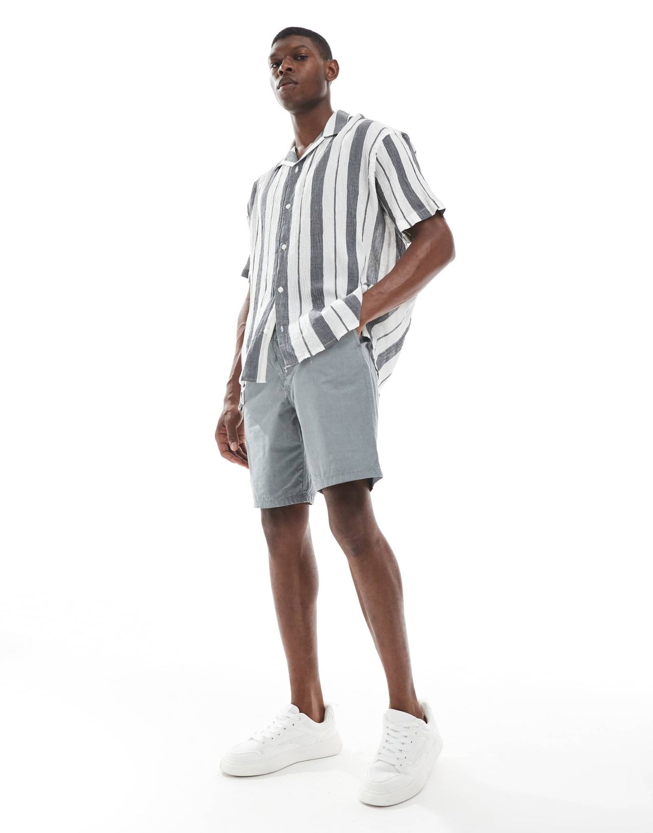 Jack & Jones oversized revere collar stripe shirt in navy - ASOS Sample Sale EU Store
