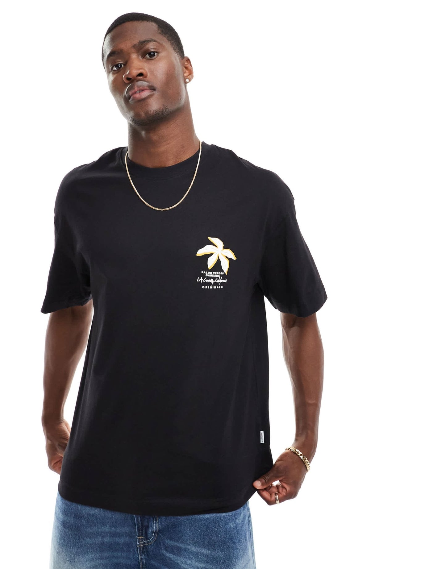 Jack & Jones oversized t-shirt with 3d flower print in black - ASOS Sample Sale EU Store