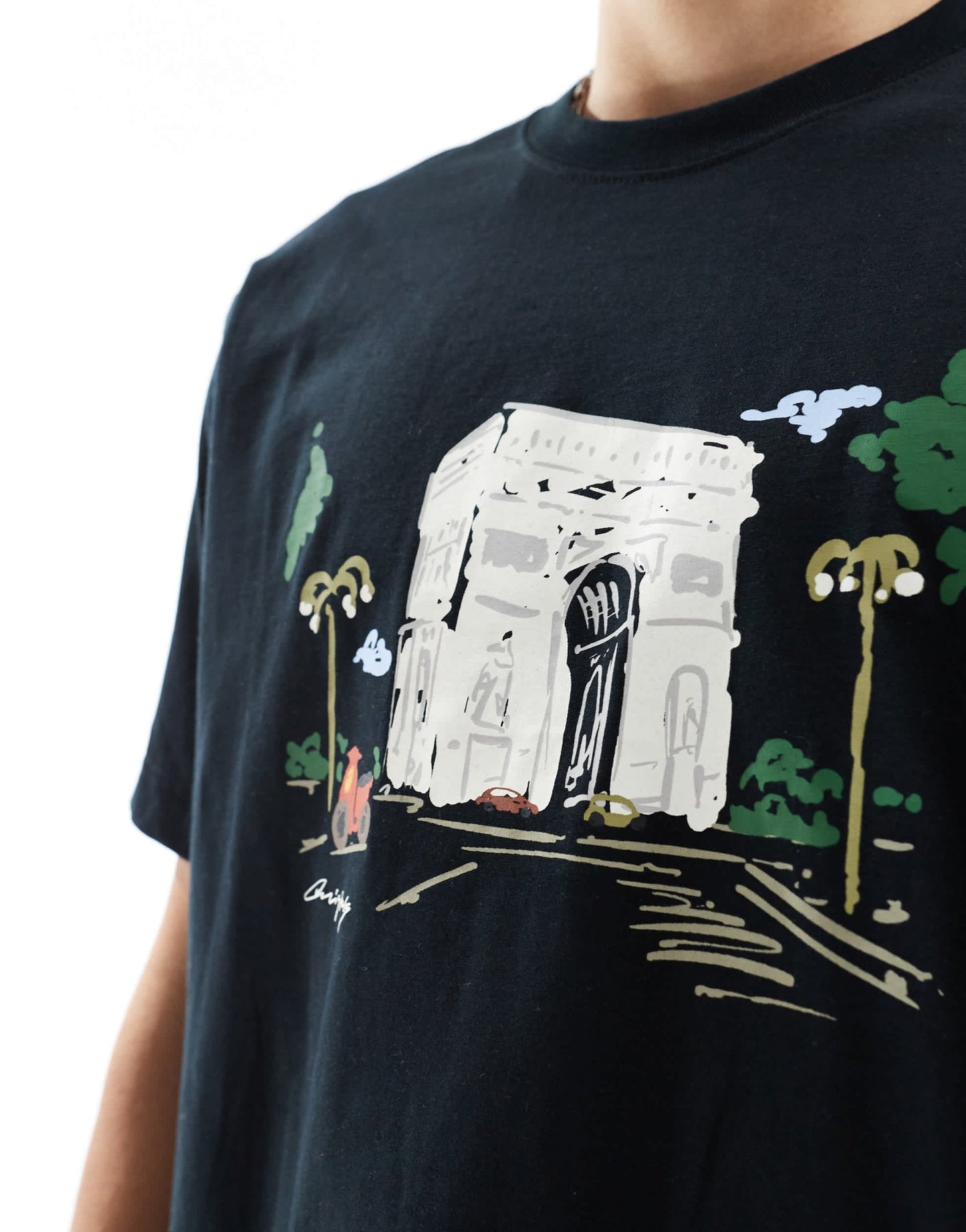 Jack & Jones oversized t-shirt with arc di triumph chest print in black - ASOS Sample Sale EU Store