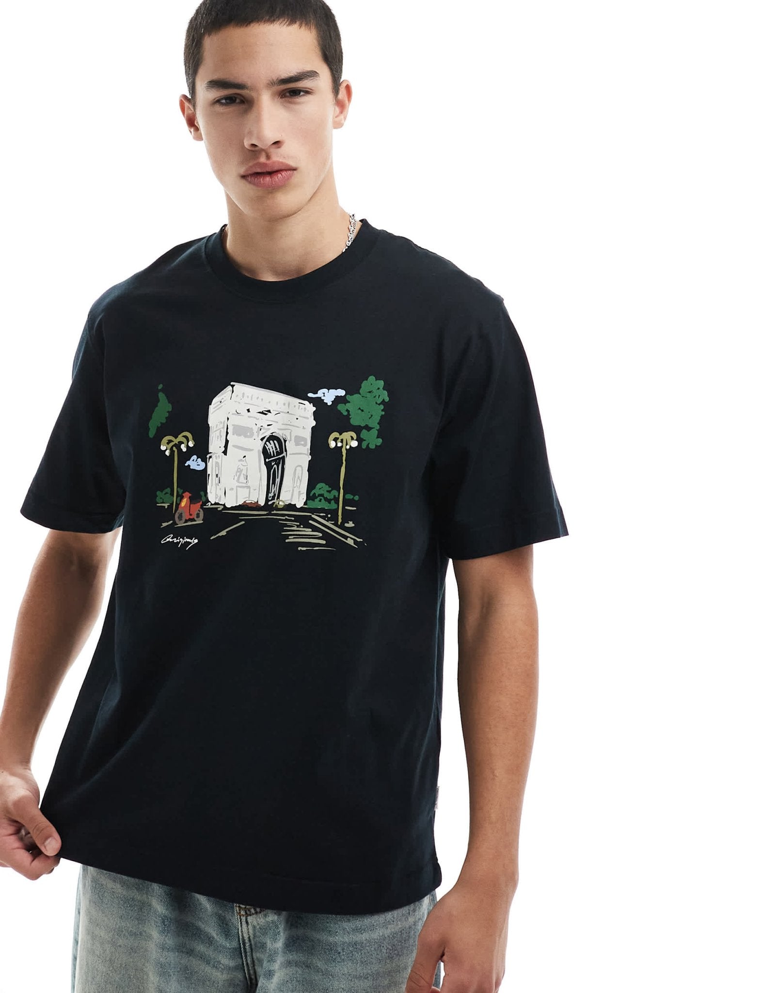 Jack & Jones oversized t-shirt with arc di triumph chest print in black - ASOS Sample Sale EU Store