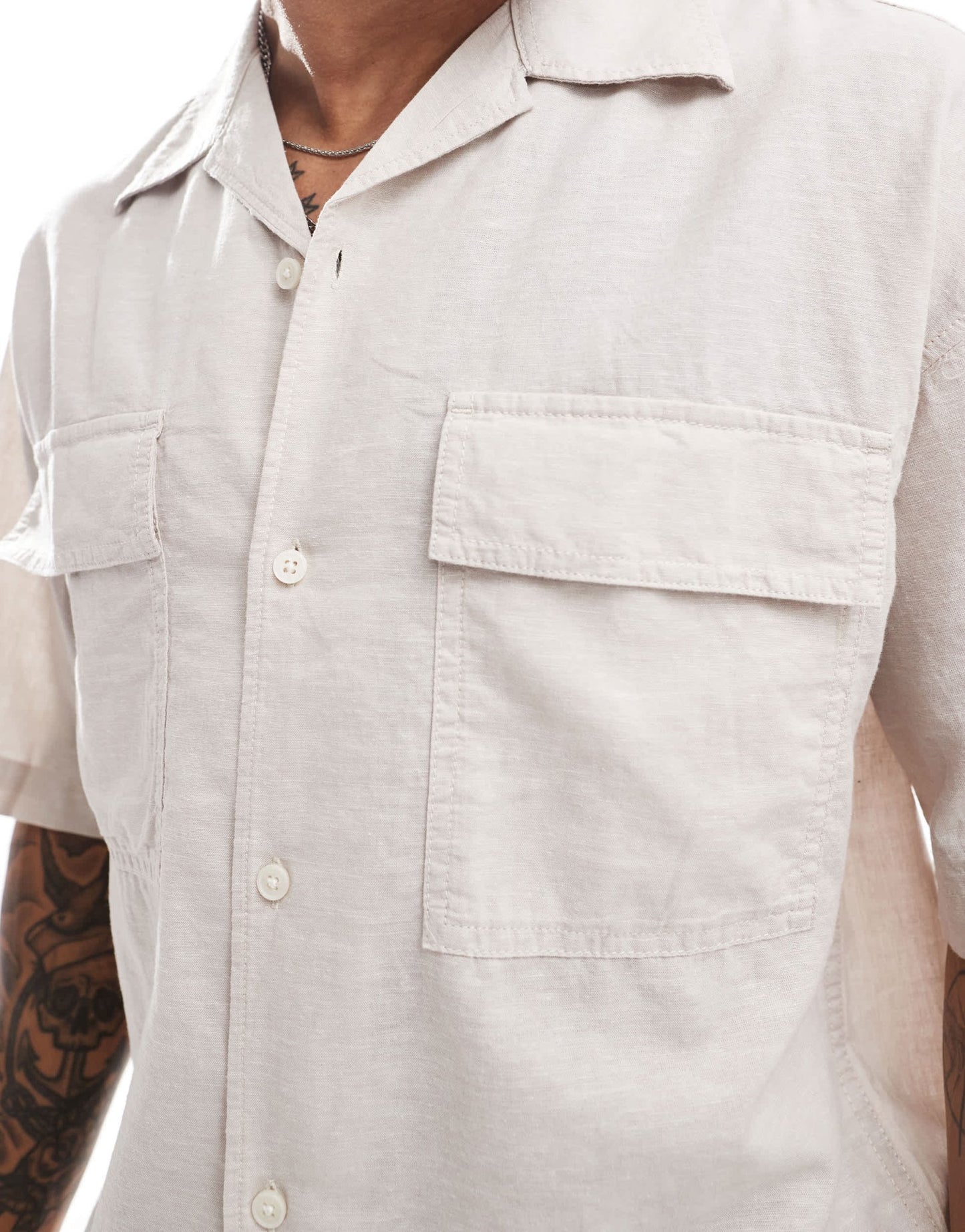 Jack & Jones oversized utility pocket linen shirt in beige - ASOS Sample Sale EU Store