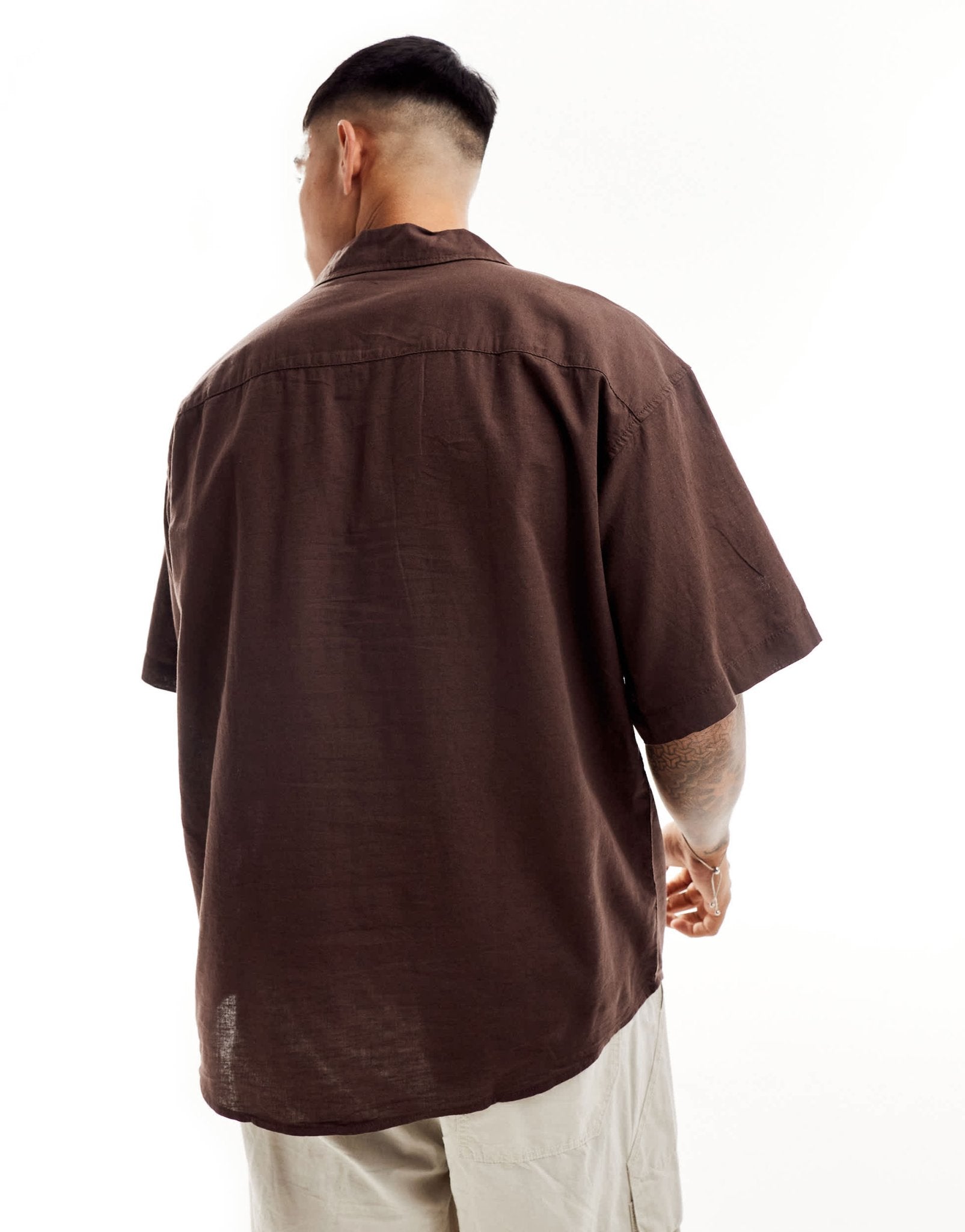 Jack & Jones oversized utility pocket linen shirt in brown - ASOS Sample Sale EU Store