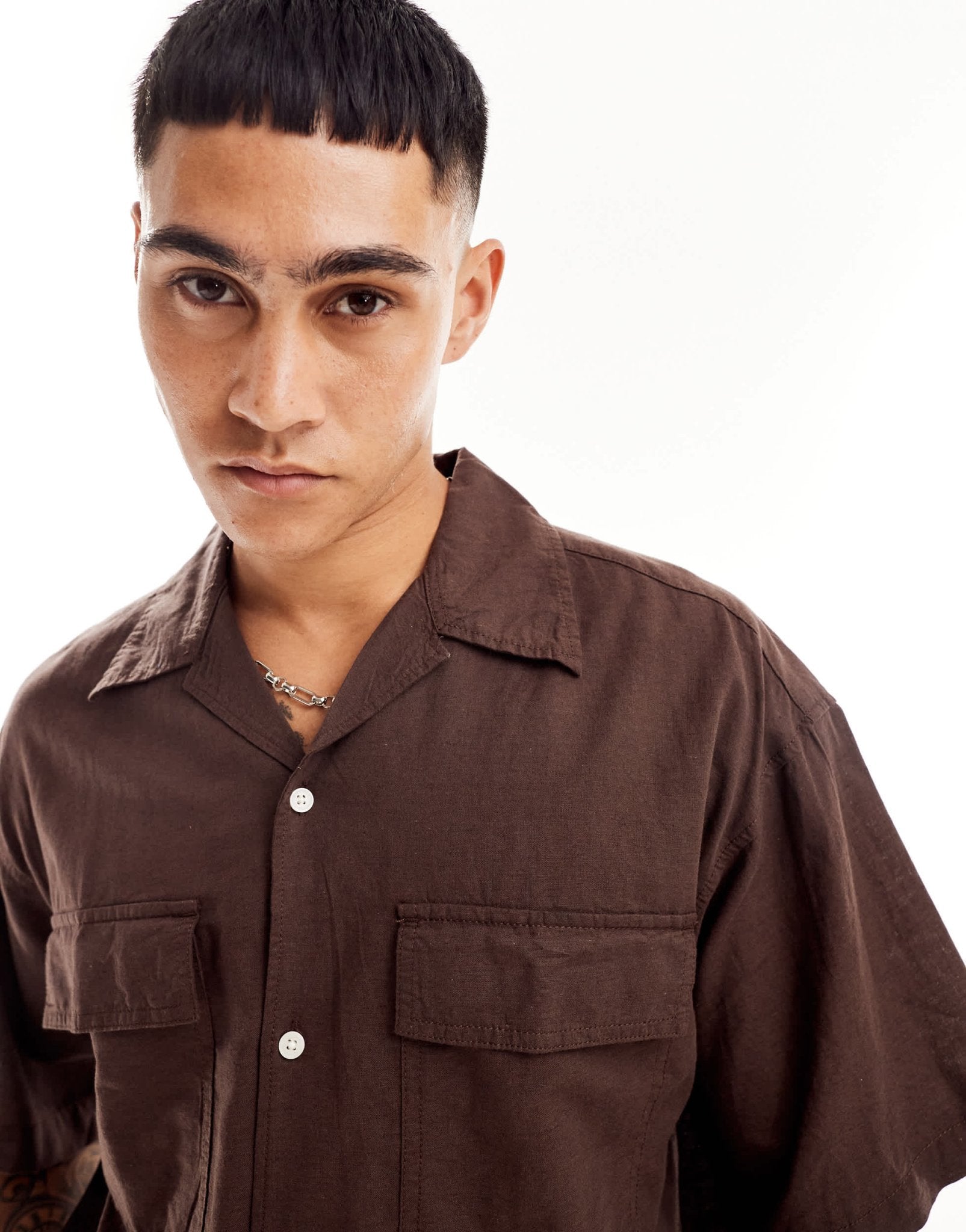 Jack & Jones oversized utility pocket linen shirt in brown - ASOS Sample Sale EU Store