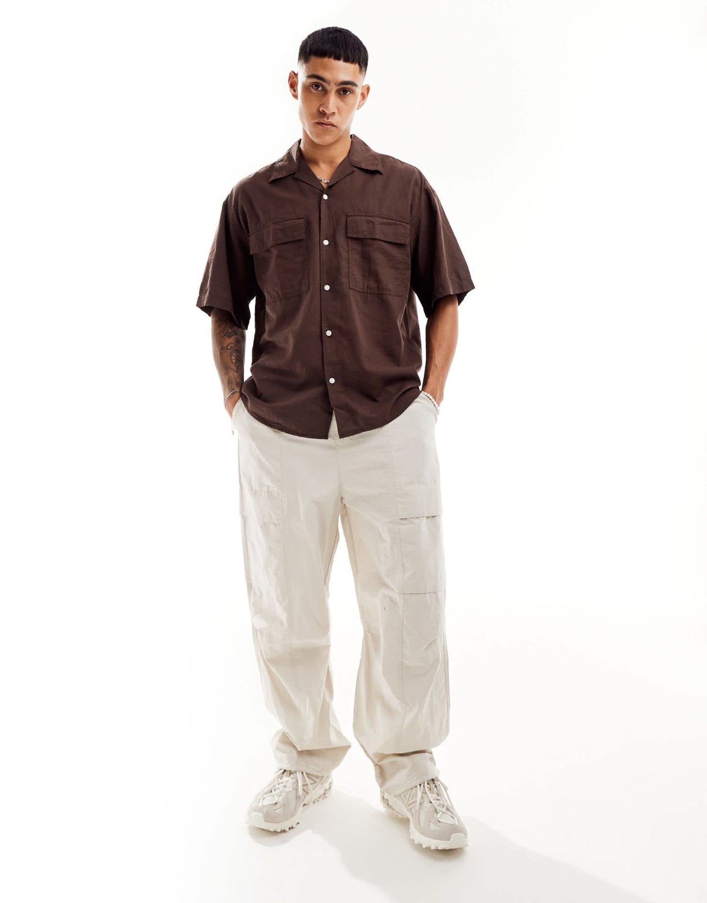 Jack & Jones oversized utility pocket linen shirt in brown - ASOS Sample Sale EU Store