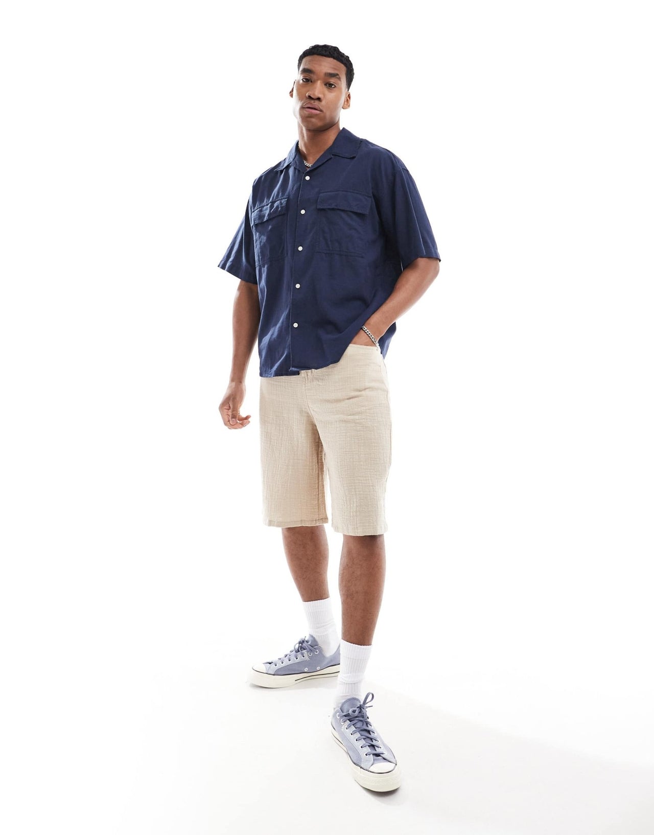 Jack & Jones oversized utility pocket linen shirt in navy - ASOS Sample Sale EU Store