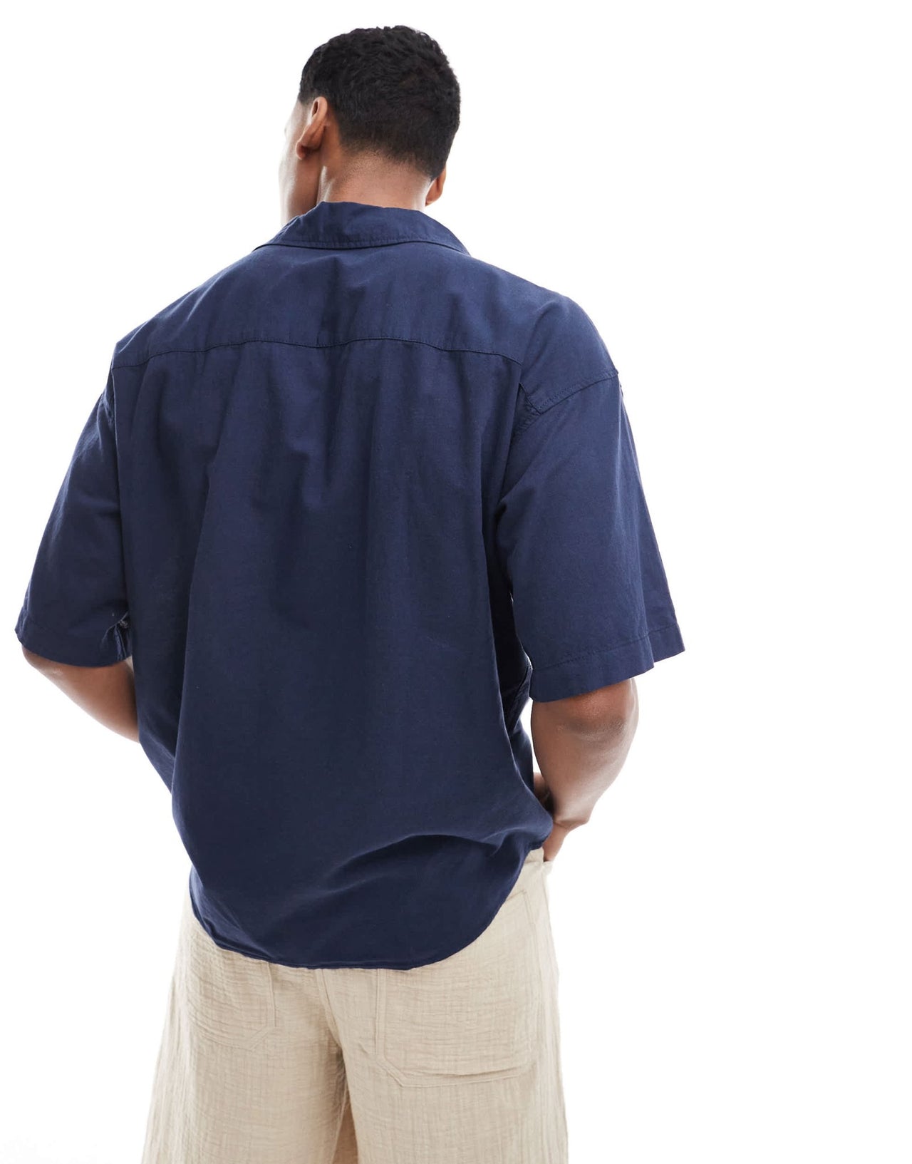 Jack & Jones oversized utility pocket linen shirt in navy - ASOS Sample Sale EU Store