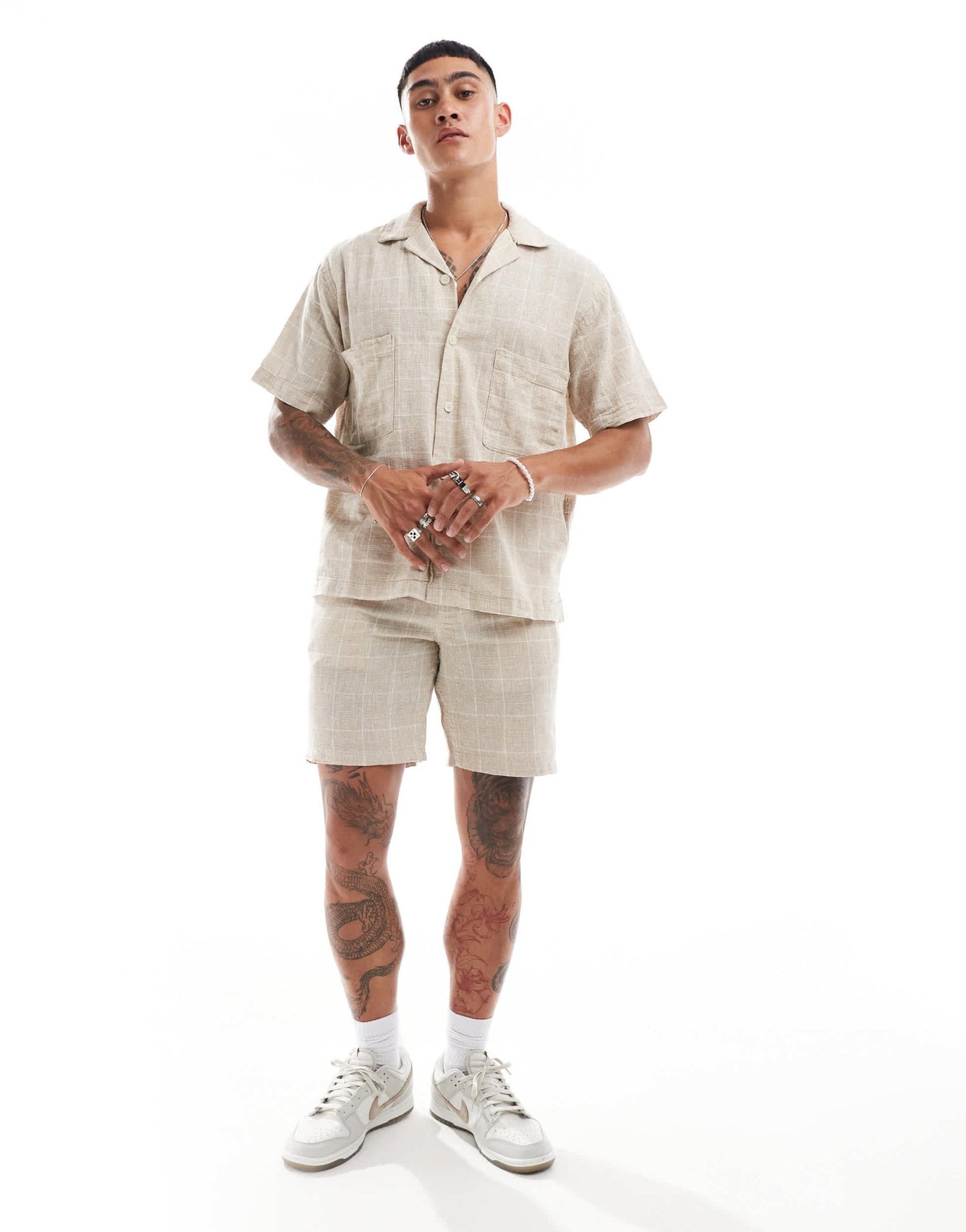 Jack & Jones Premium co - ord revere collar linen mix shirt in beige check - ASOS Sample Sale EU Store