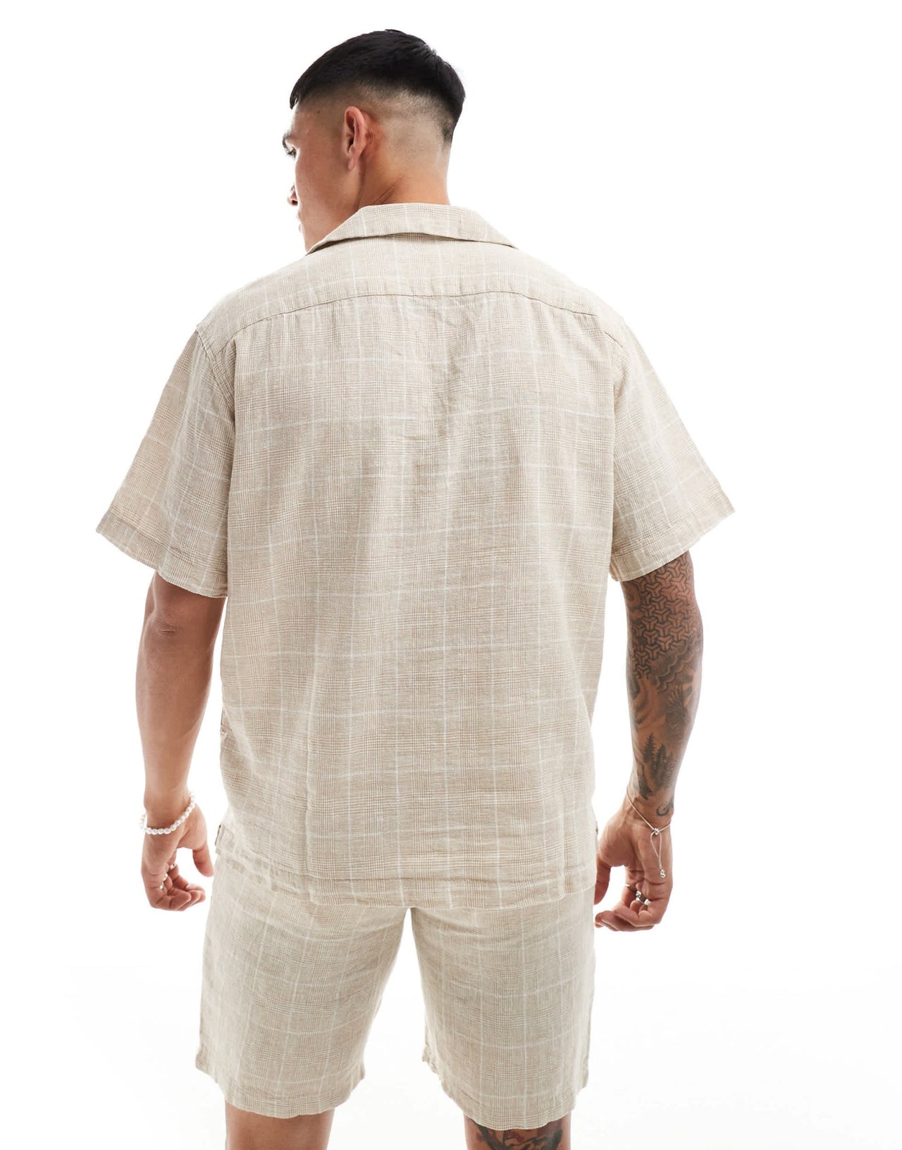 Jack & Jones Premium co - ord revere collar linen mix shirt in beige check - ASOS Sample Sale EU Store