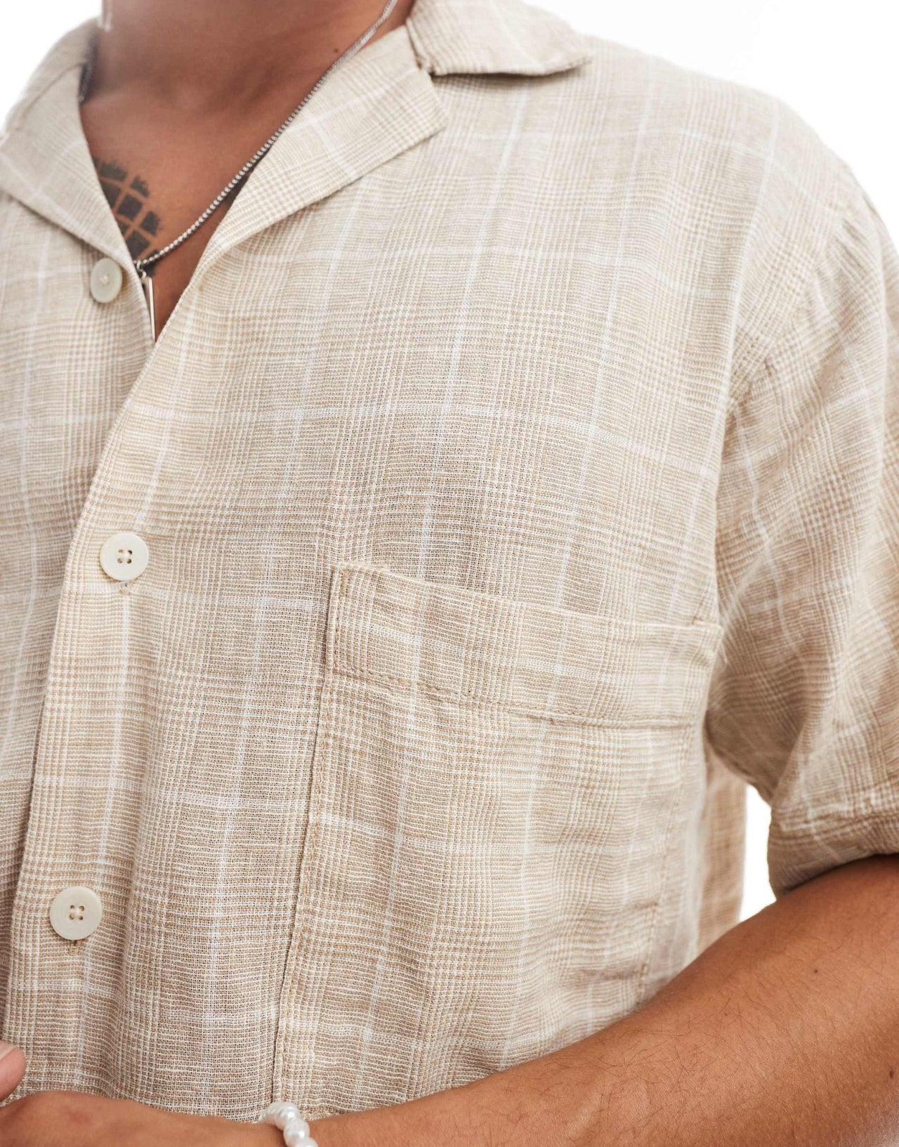 Jack & Jones Premium co - ord revere collar linen mix shirt in beige check - ASOS Sample Sale EU Store
