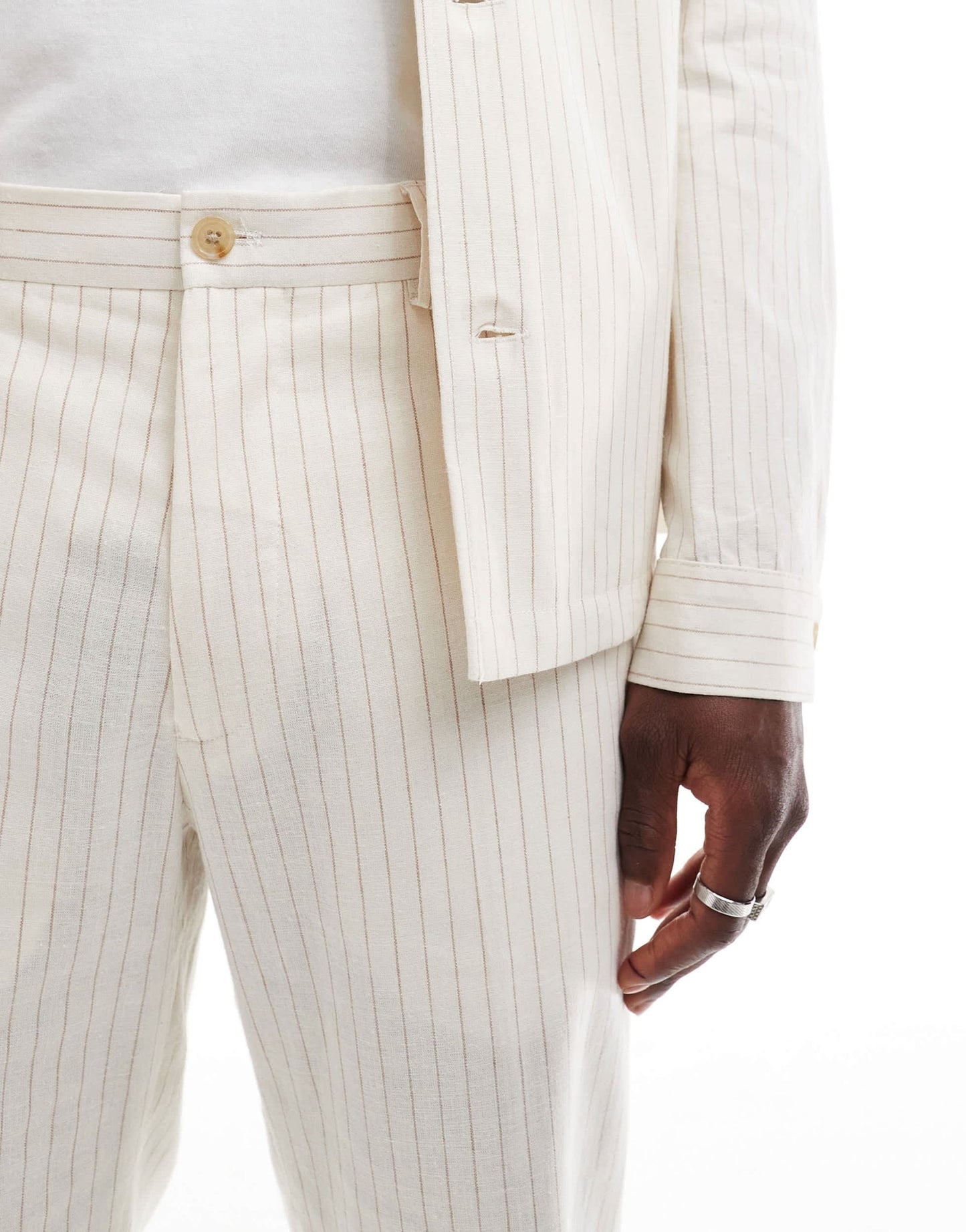 Jack & Jones Premium linen mix casual suit trouser in ecru stripe - ASOS Sample Sale EU Store
