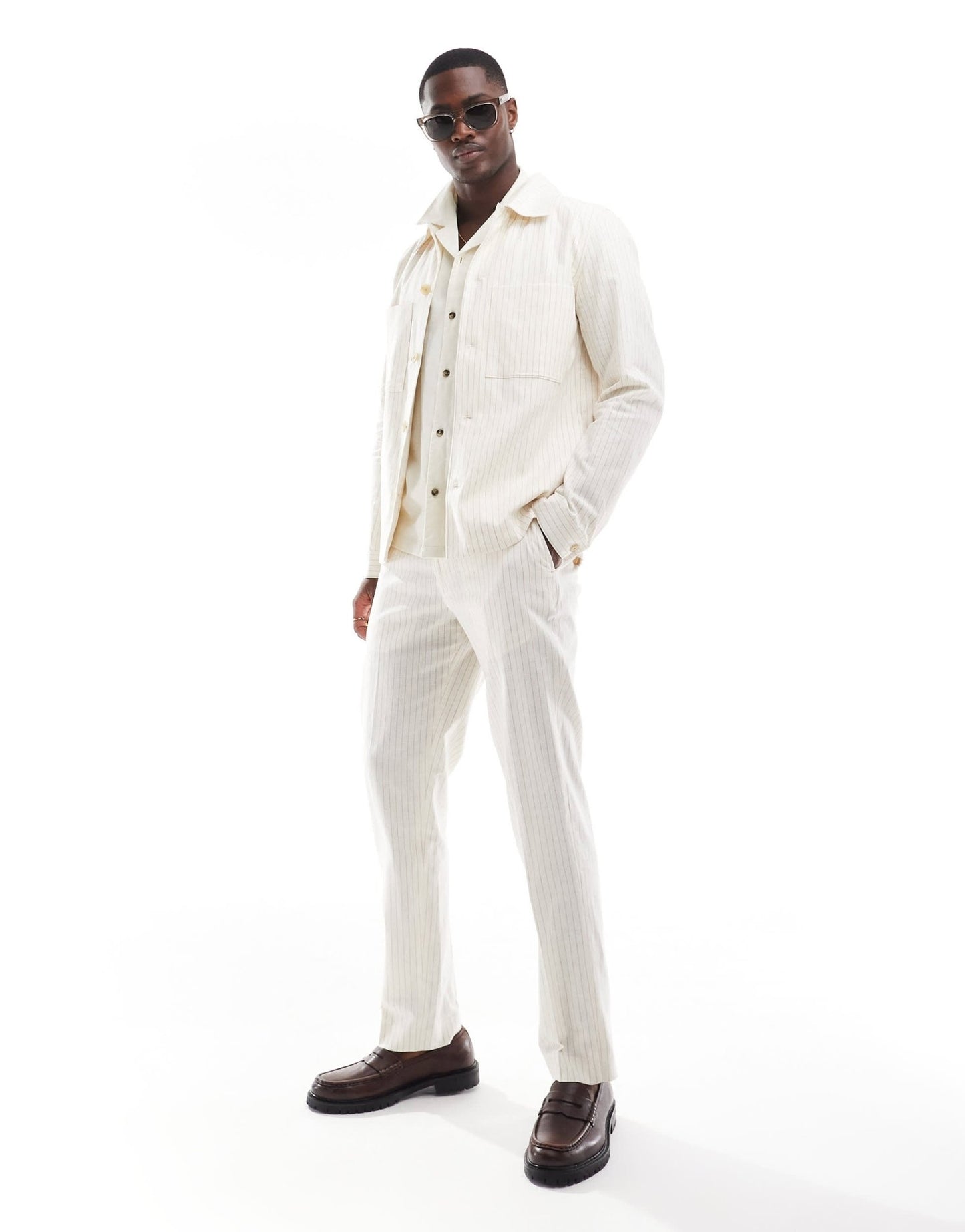 Jack & Jones Premium linen mix casual suit trouser in ecru stripe - ASOS Sample Sale EU Store