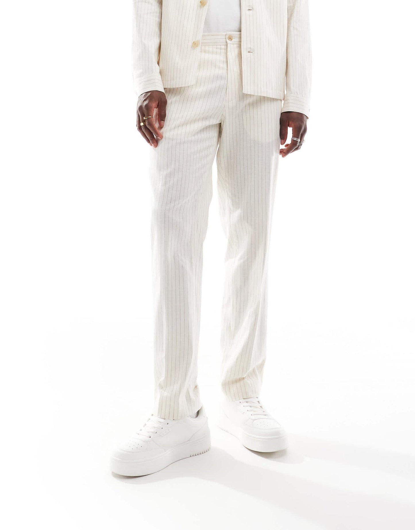 Jack & Jones Premium linen mix casual suit trouser in ecru stripe - ASOS Sample Sale EU Store