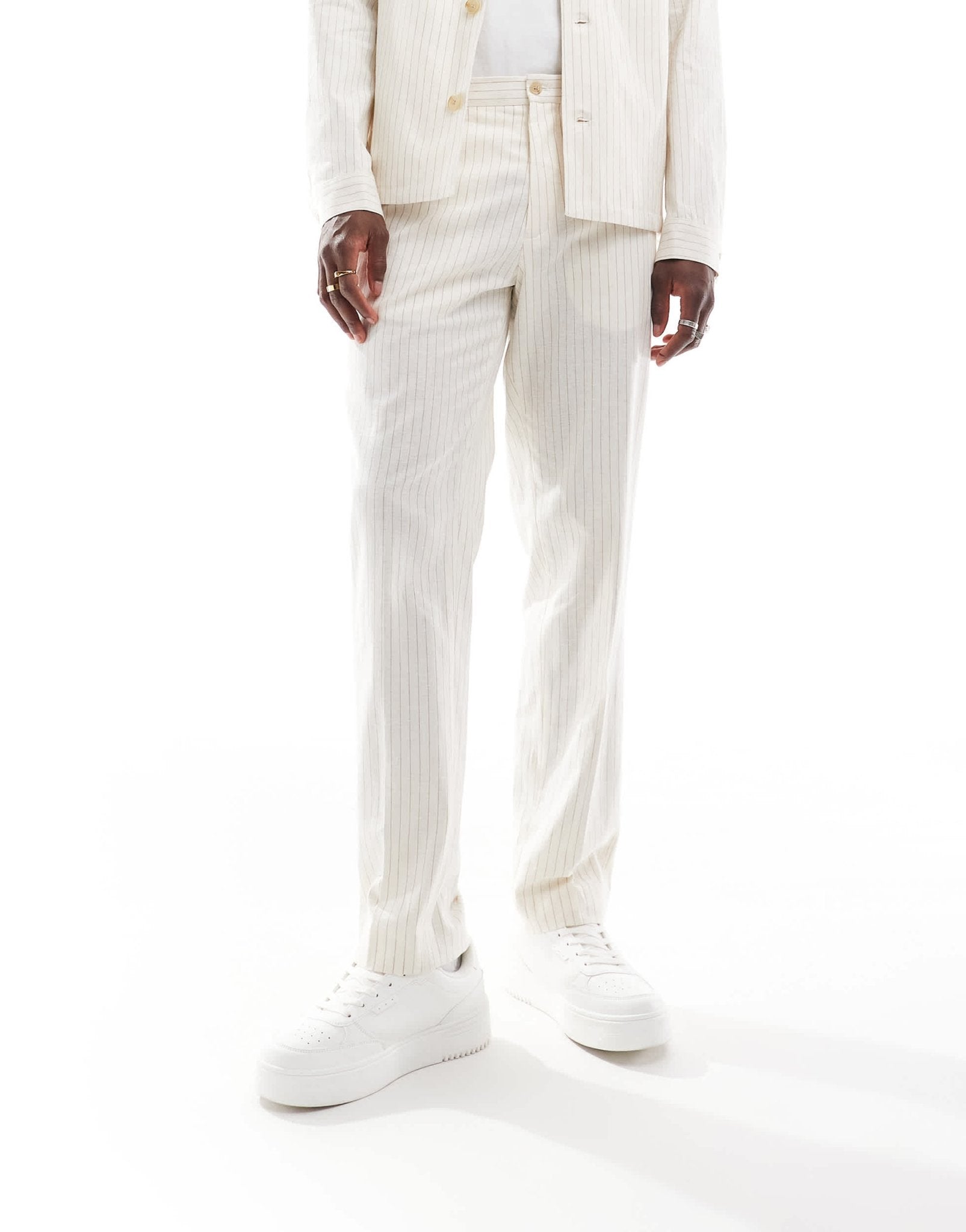 Jack & Jones Premium linen mix casual suit trouser in ecru stripe - ASOS Sample Sale EU Store