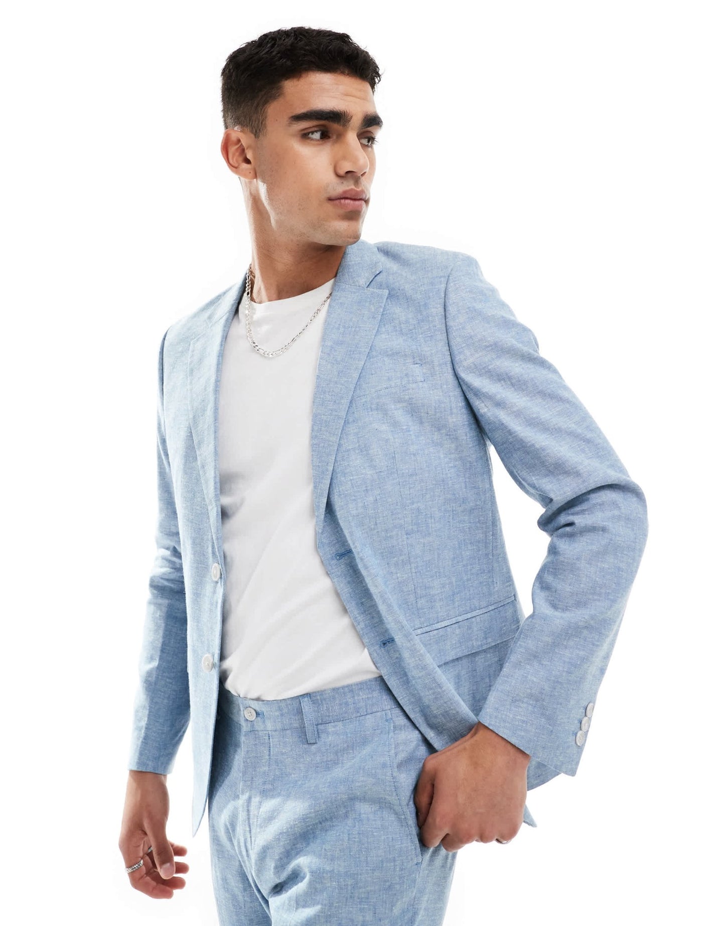 Jack & Jones Premium linen mix slim fit blazer in light blue - ASOS Sample Sale EU Store
