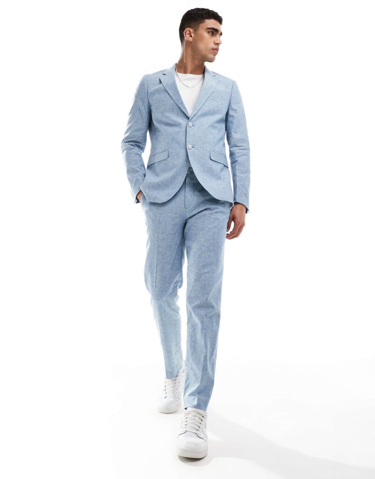 Jack & Jones Premium linen mix slim fit blazer in light blue - ASOS Sample Sale EU Store