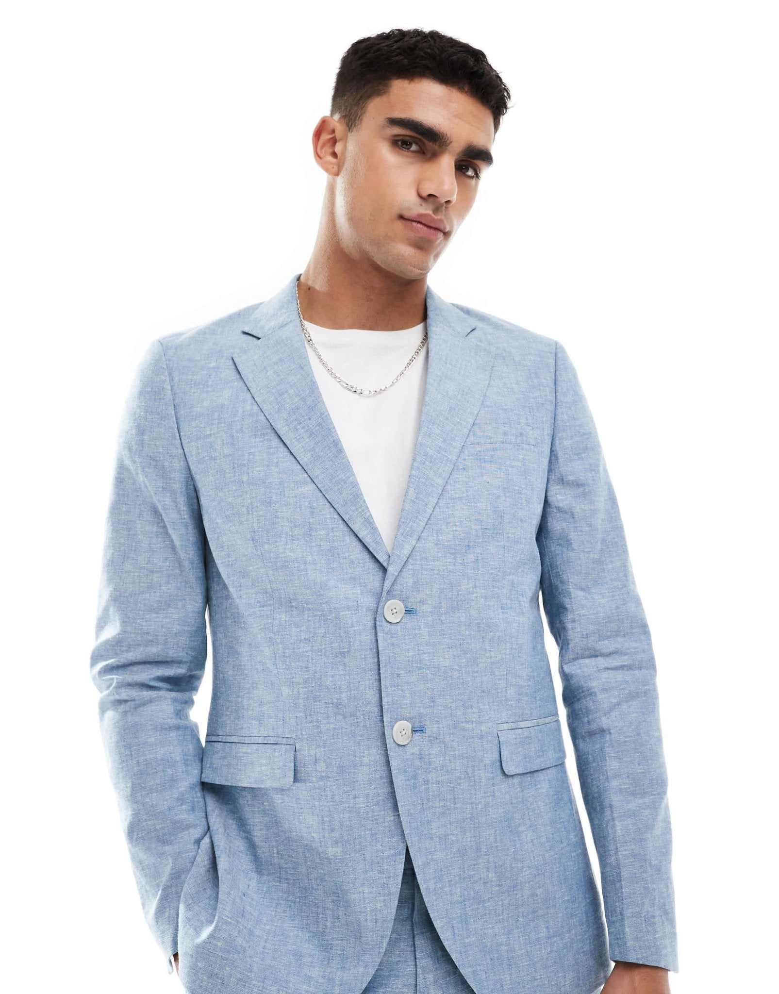 Jack & Jones Premium linen mix slim fit blazer in light blue - ASOS Sample Sale EU Store