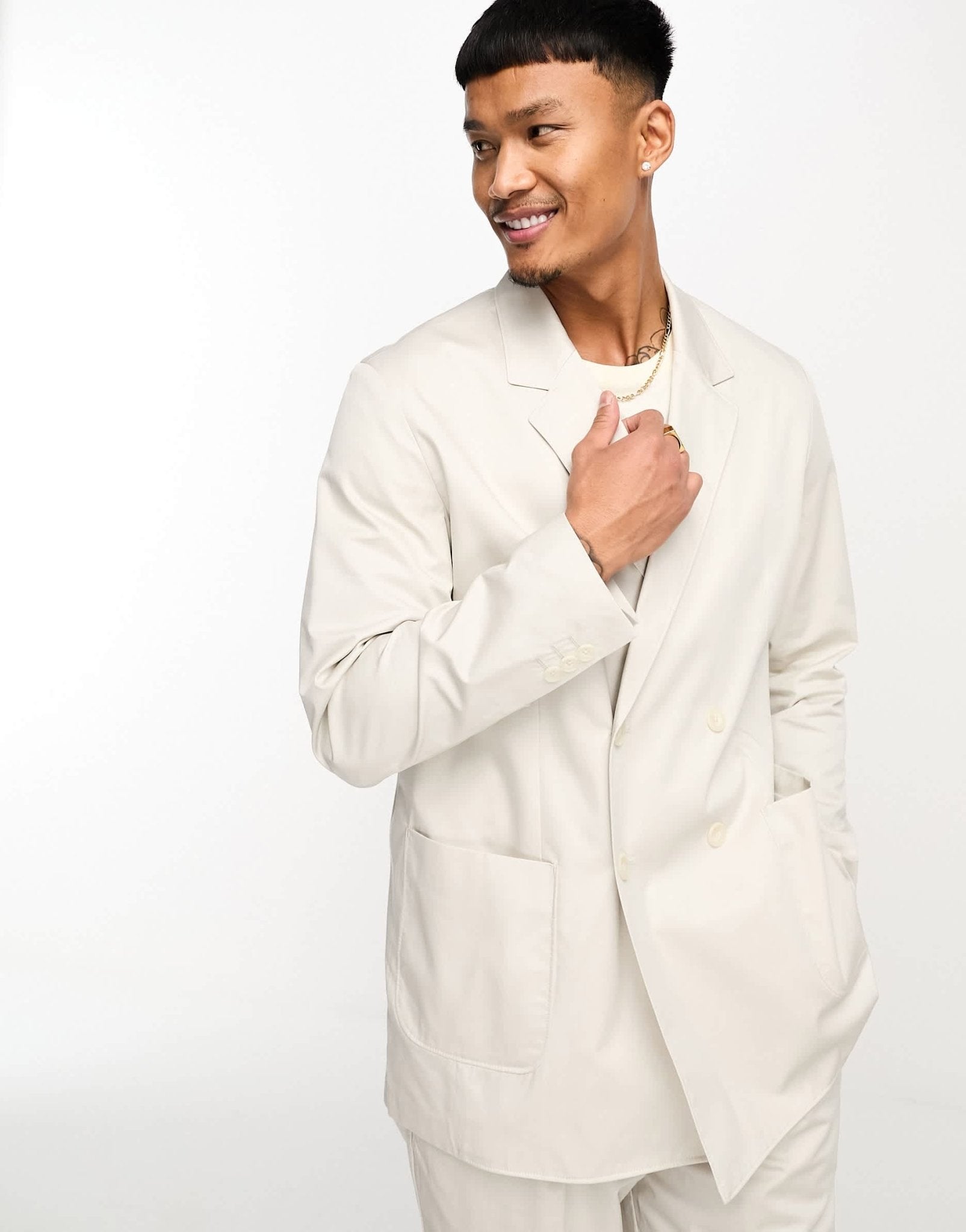 Jack & Jones Premium relaxed fit double breasted suit jacket in cream - ASOS Sample Sale EU Store
