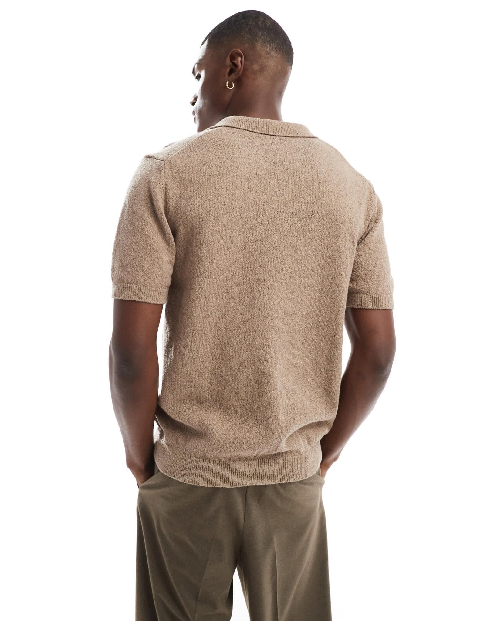 Jack & Jones Premium split neck boucle texture polo shirt in tan - ASOS Sample Sale EU Store