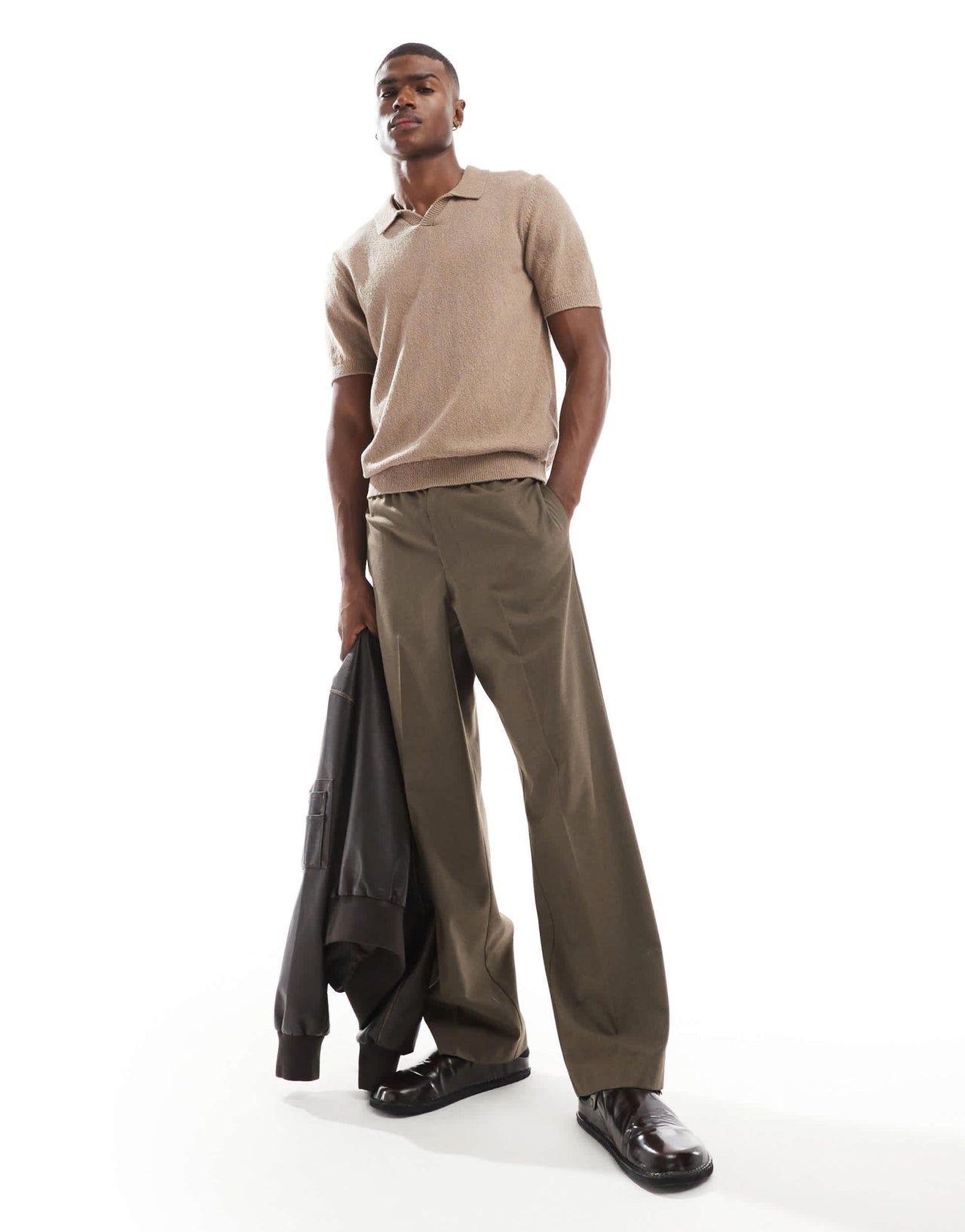 Jack & Jones Premium split neck boucle texture polo shirt in tan - ASOS Sample Sale EU Store