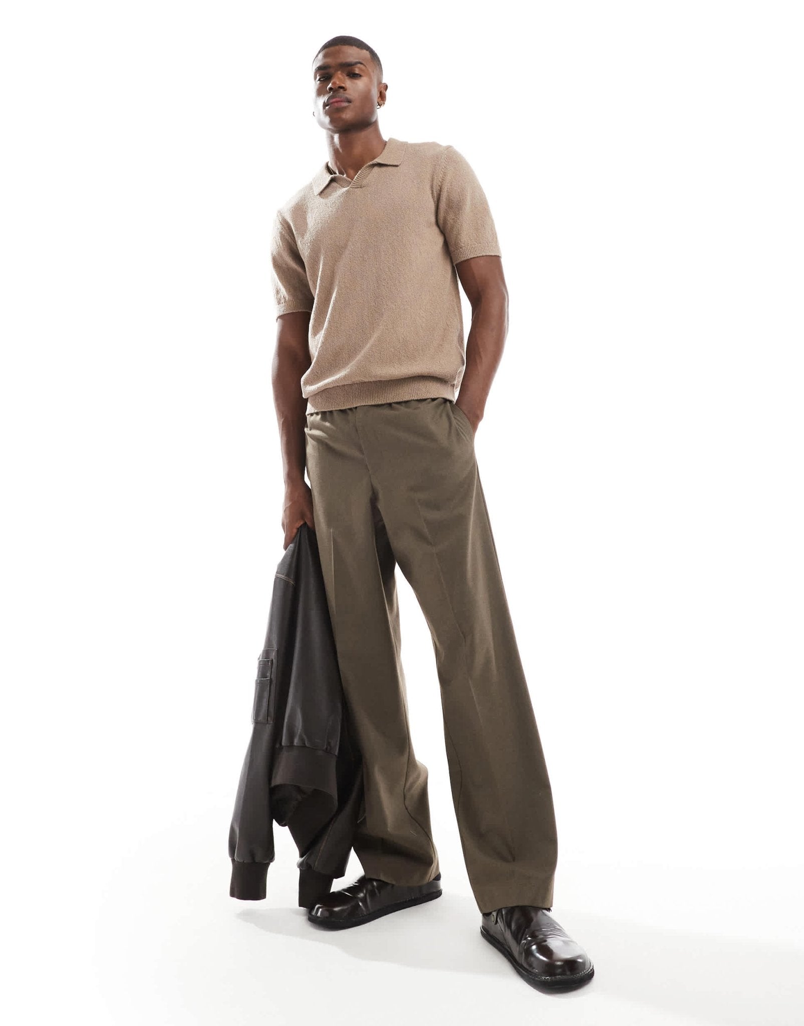 Jack & Jones Premium split neck boucle texture polo shirt in tan - ASOS Sample Sale EU Store