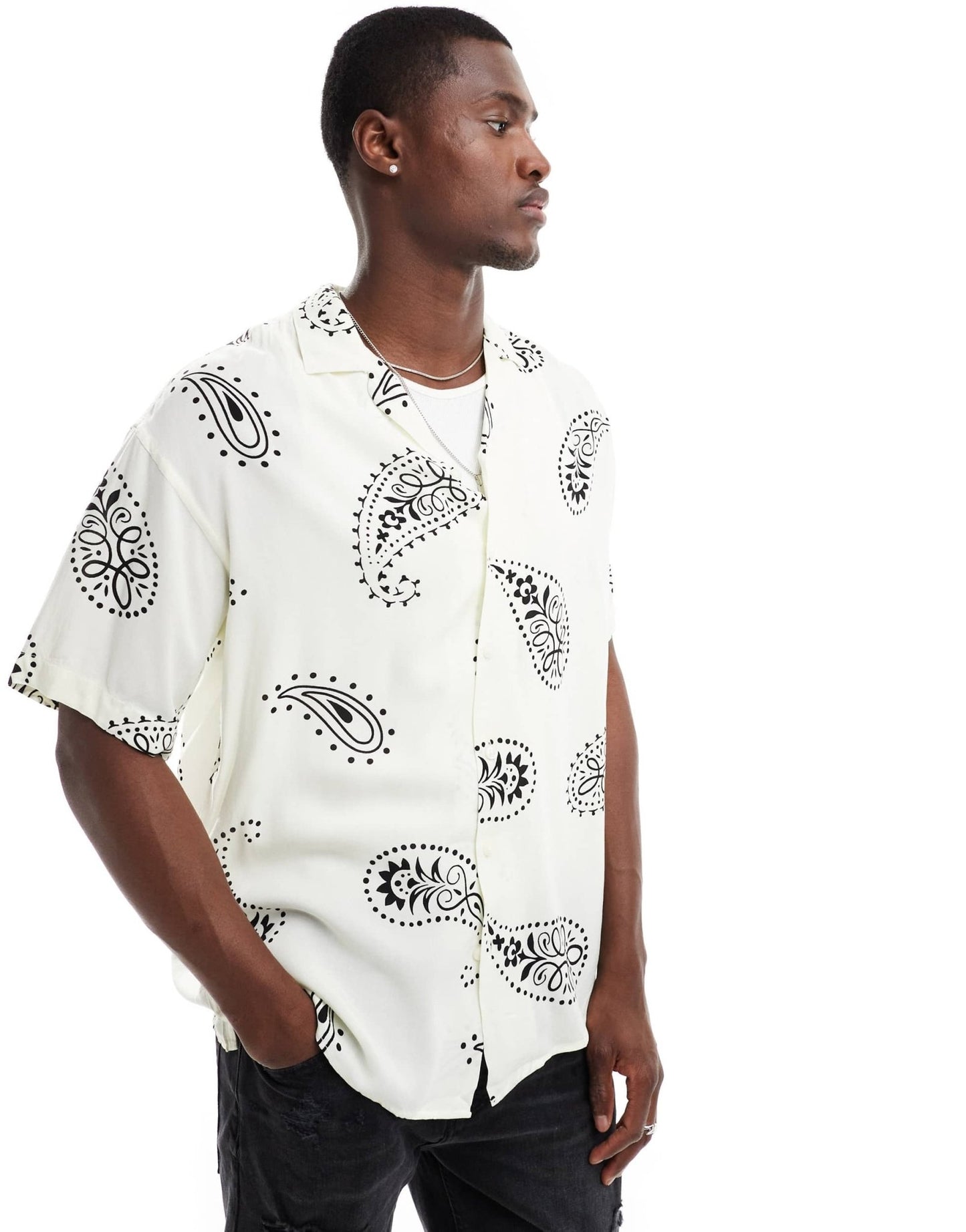 Jack & Jones revere collar shIrt with paisley print in white - ASOS Sample Sale EU Store