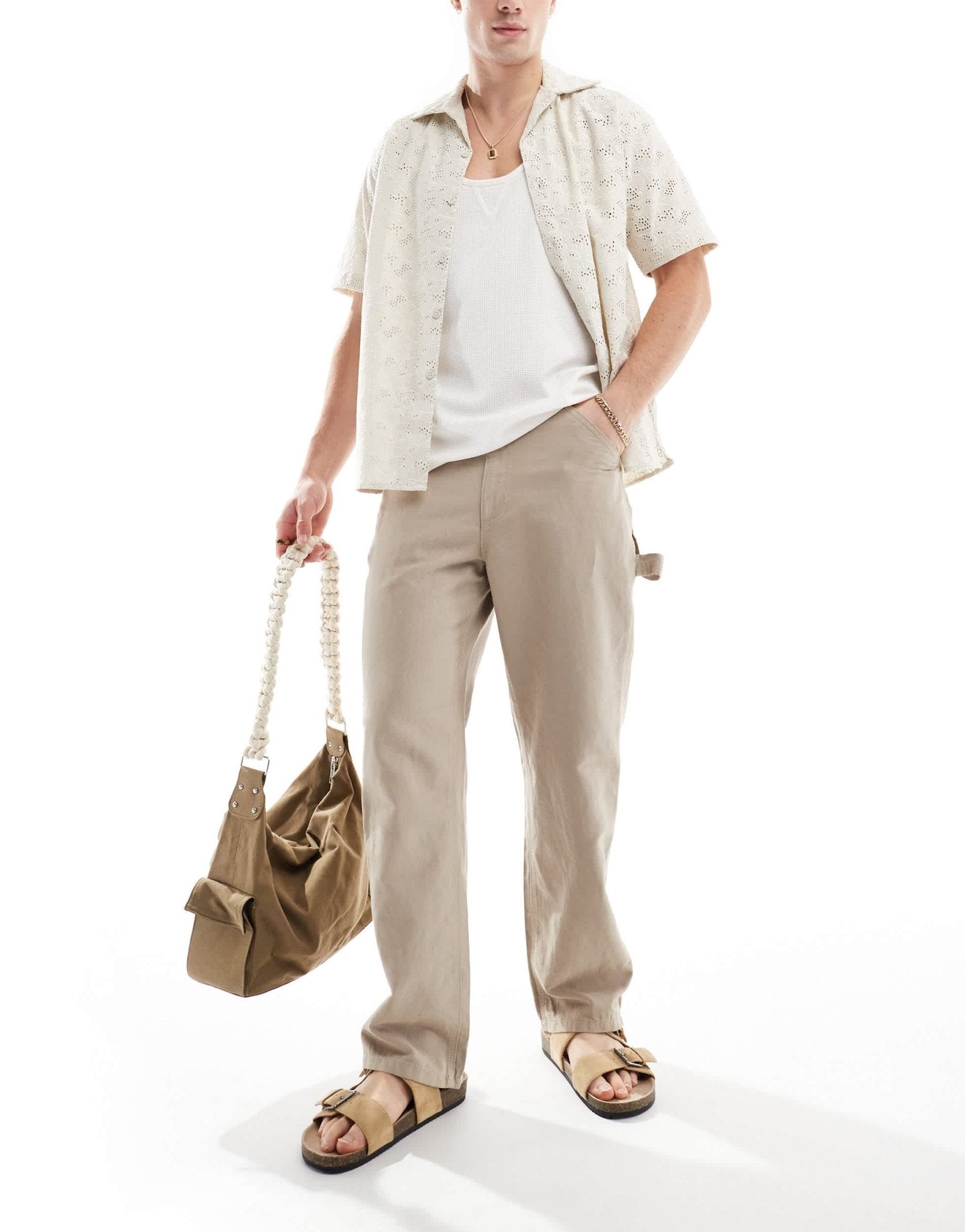 Jack & Jones wide fit linen mix carpenter trouser in beige - ASOS Sample Sale EU Store