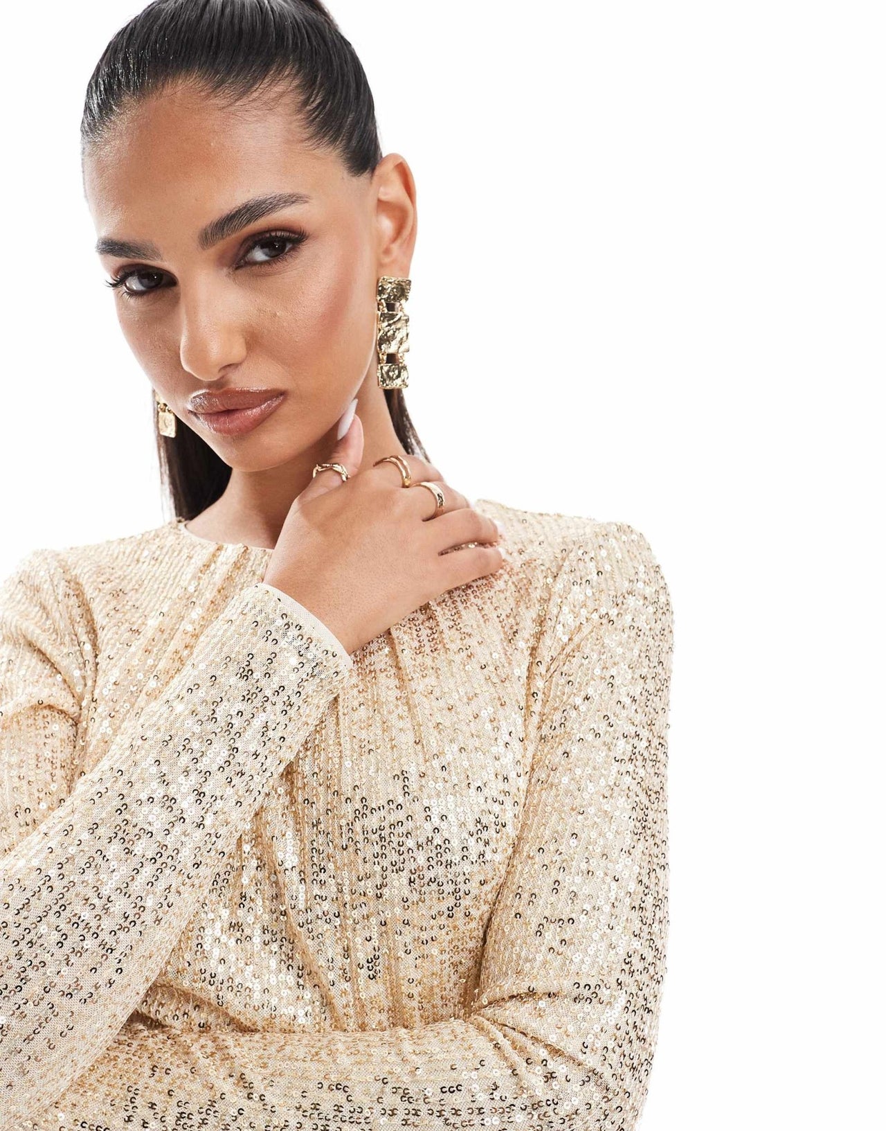 Jaded Rose long sleeve sequin maxi dress in gold - ASOS Sample Sale EU Store