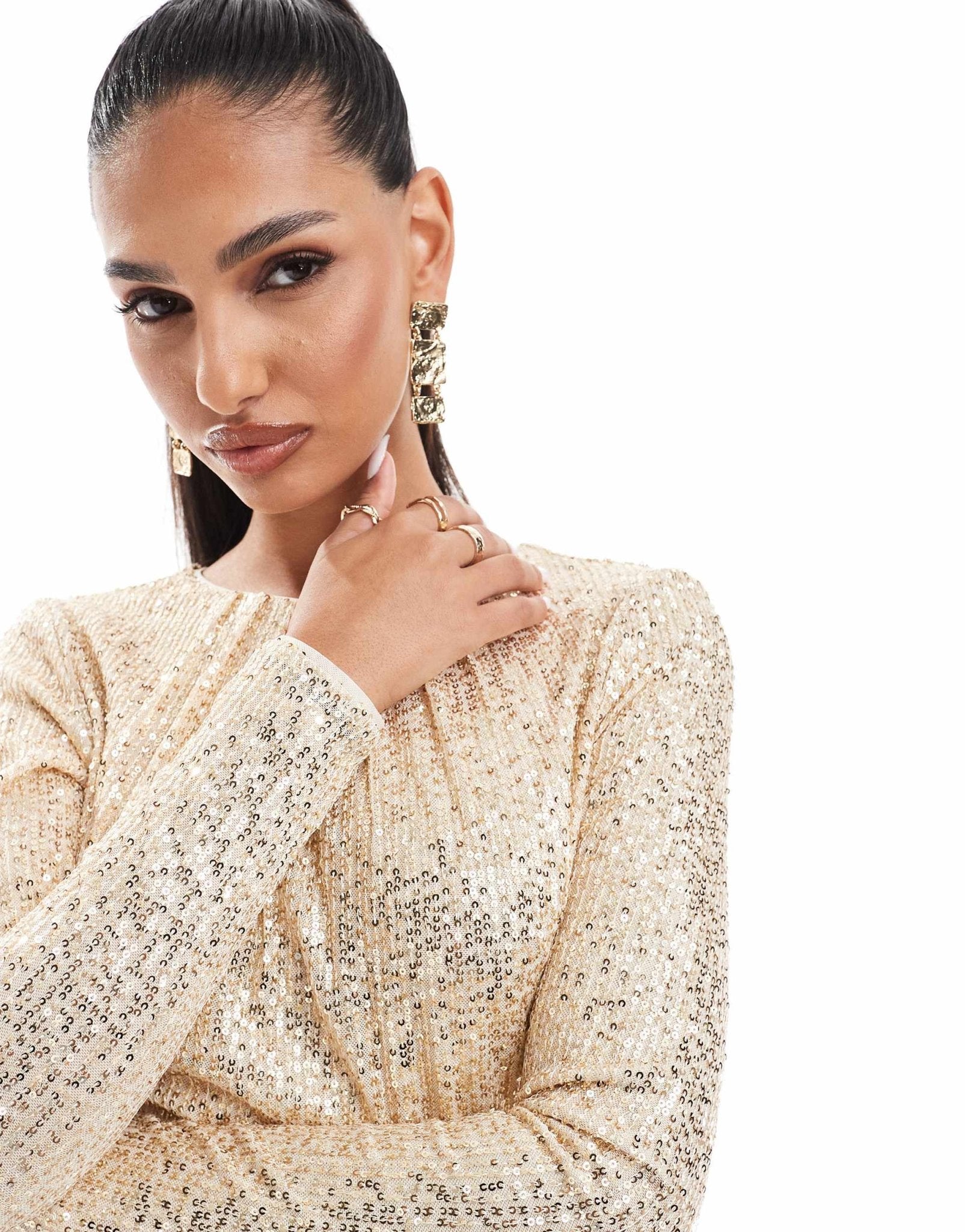 Jaded Rose long sleeve sequin maxi dress in gold - ASOS Sample Sale EU Store