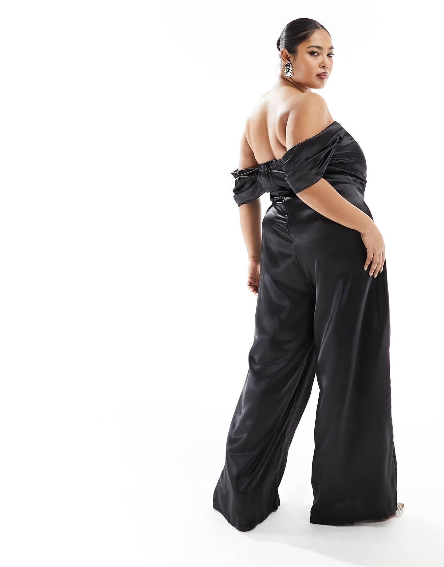 Jaded Rose Plus off shoulder satin corset jumpsuit in black - ASOS Sample Sale EU Store