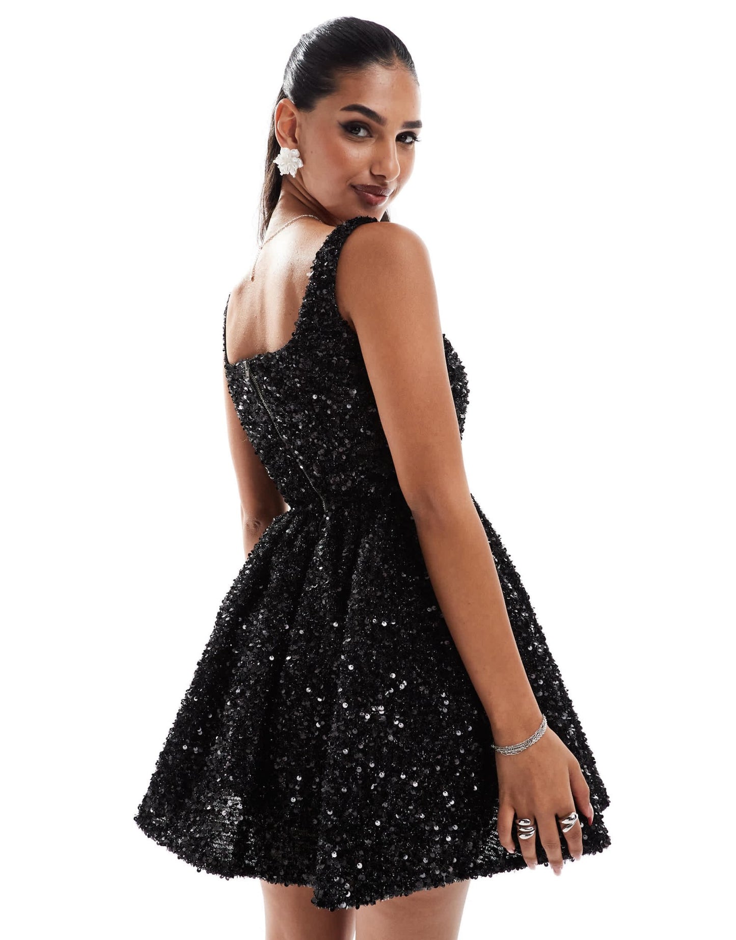 Jarlo square neck a - line sequin mini dress in black - ASOS Sample Sale EU Store
