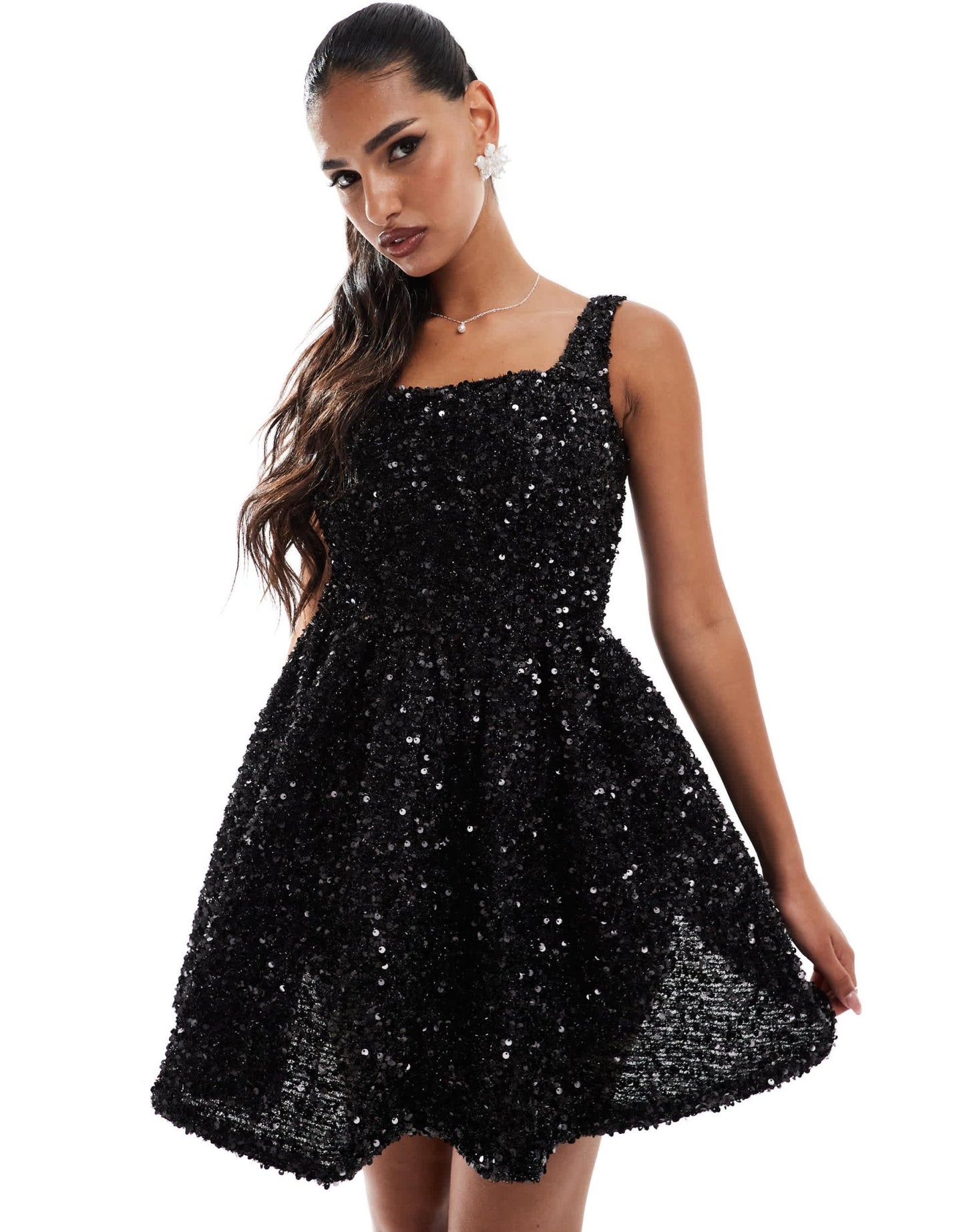 Jarlo square neck a - line sequin mini dress in black - ASOS Sample Sale EU Store
