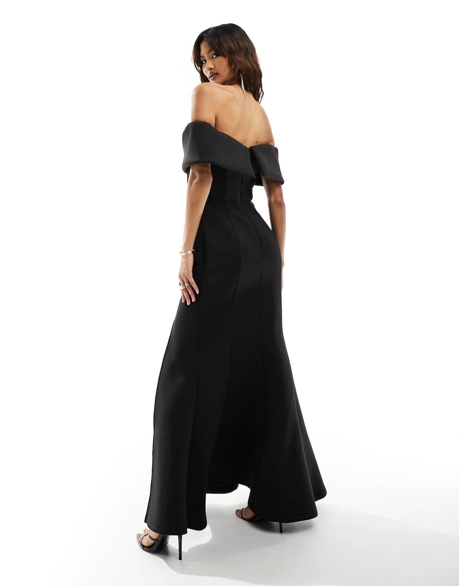 Jarlo straight bardot gown with fishtail skirt in black - ASOS Sample Sale EU Store