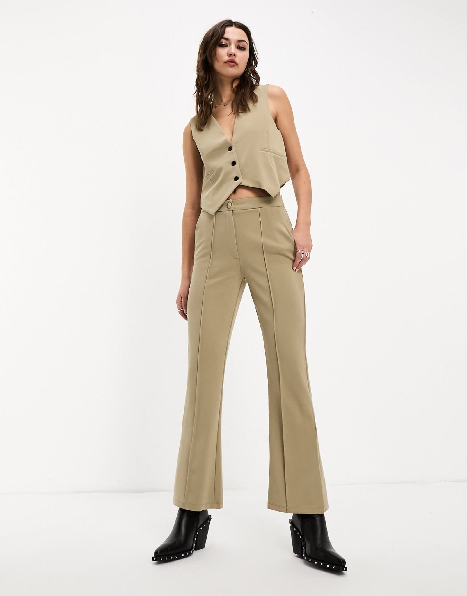 JDY front slit flare trouser in beige - ASOS Sample Sale EU Store