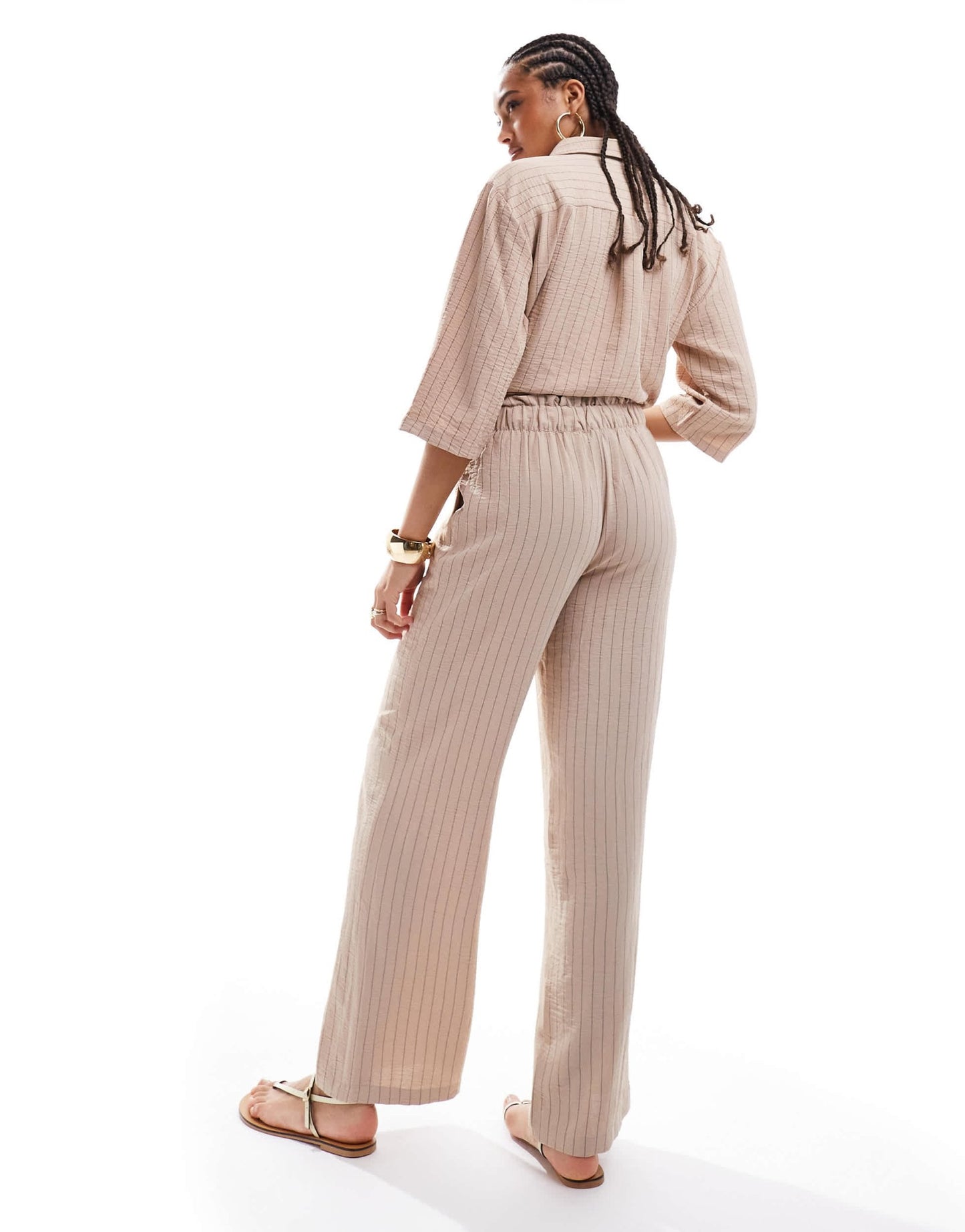 JDY high waisted wide leg trouser co - ord in beige stripe - ASOS Sample Sale EU Store