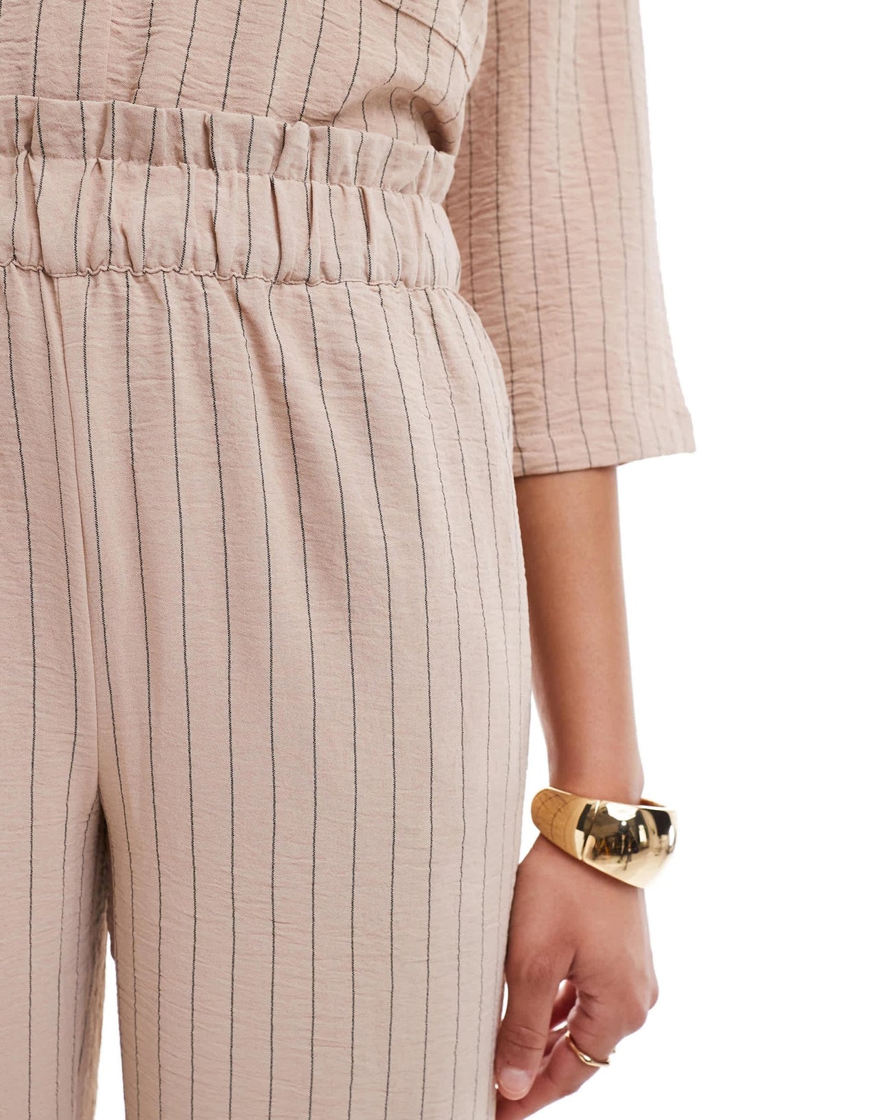 JDY high waisted wide leg trouser co - ord in beige stripe - ASOS Sample Sale EU Store