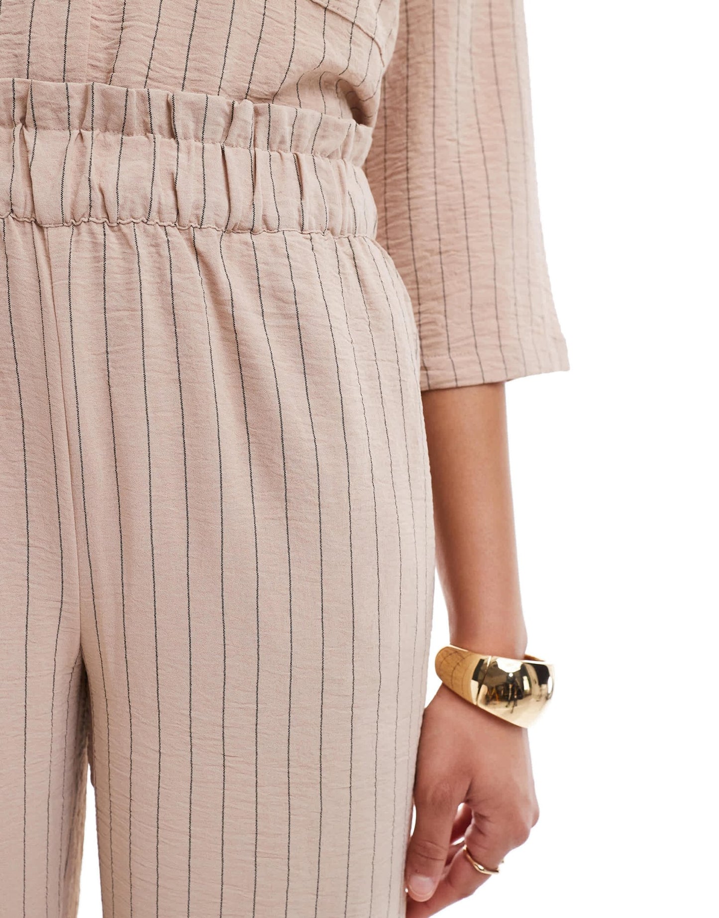 JDY high waisted wide leg trouser co - ord in beige stripe - ASOS Sample Sale EU Store