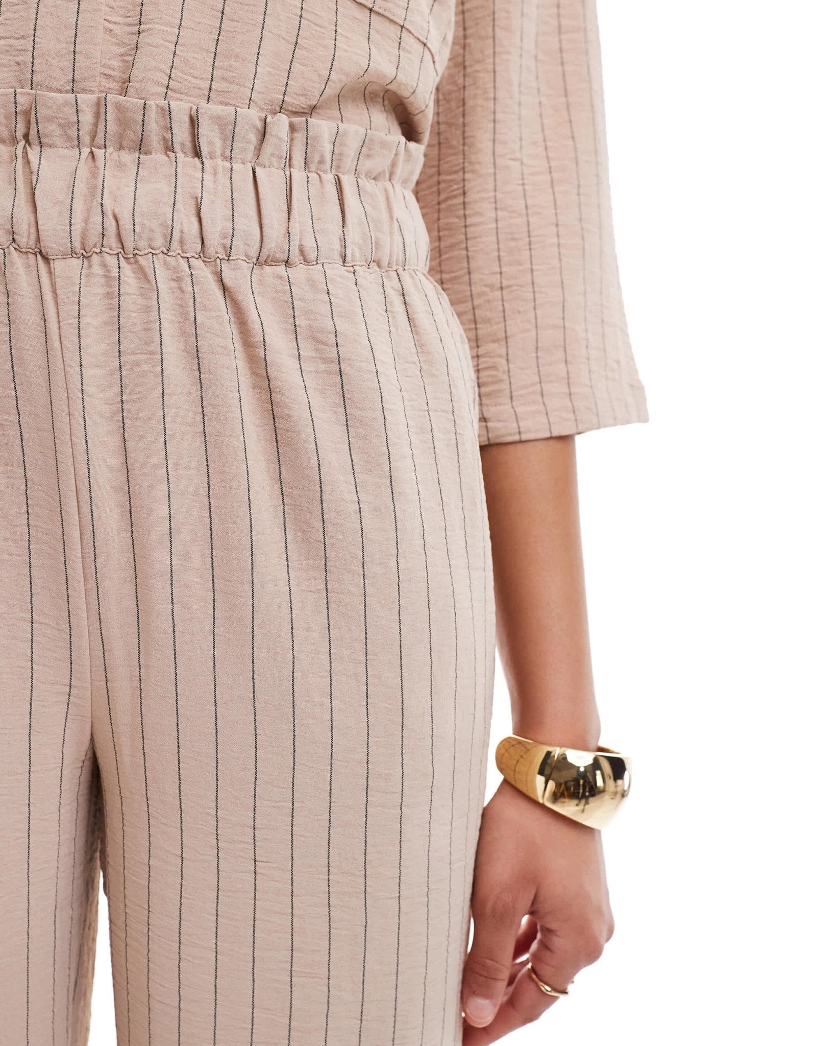 JDY high waisted wide leg trouser co - ord in beige stripe - ASOS Sample Sale EU Store