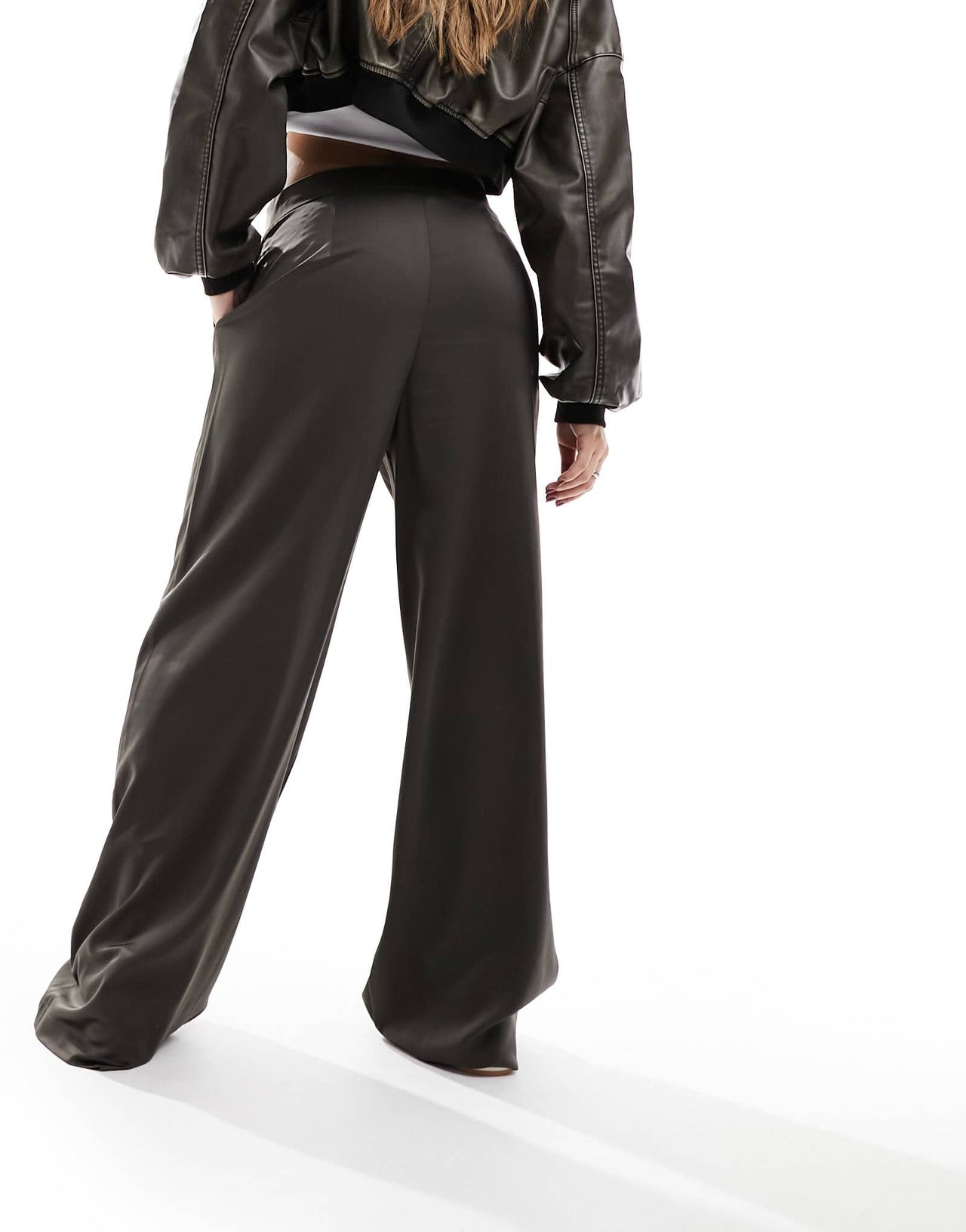 JDY high waisted wide leg trousers in dark brown - ASOS Sample Sale EU Store